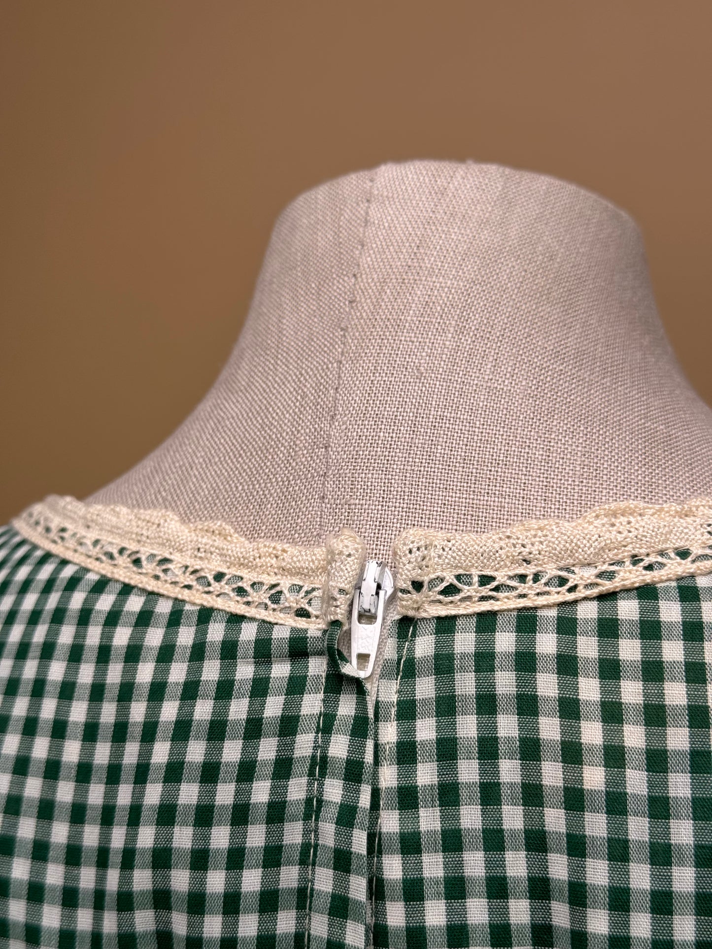 1970s - Gunne Sax Gold Label Green Checkard Dress