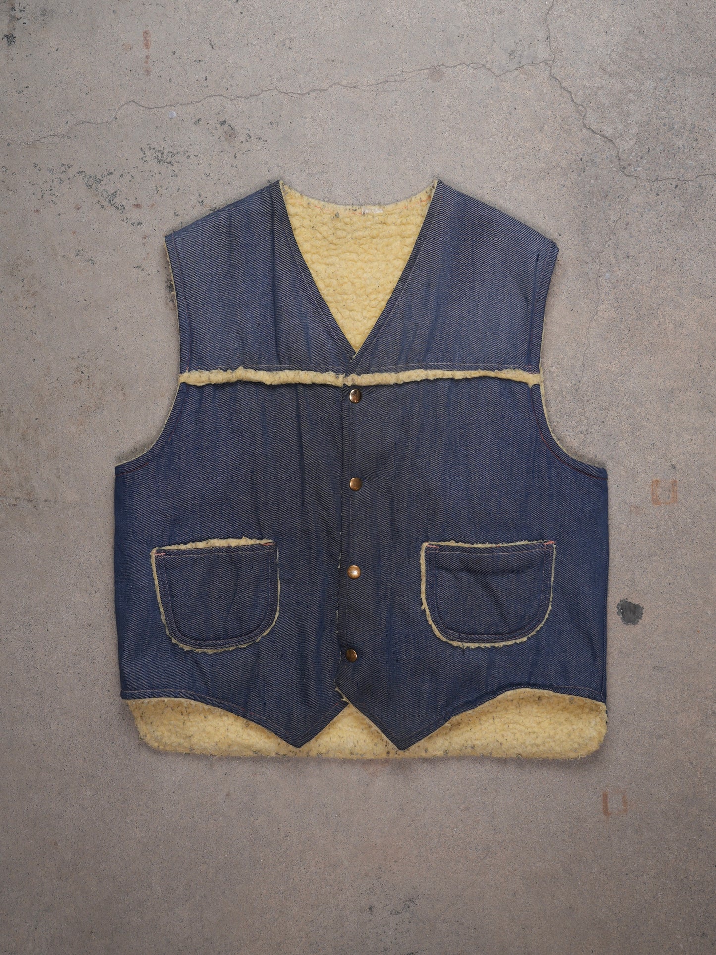 1960S - SHEARLING LINED DENIM VEST