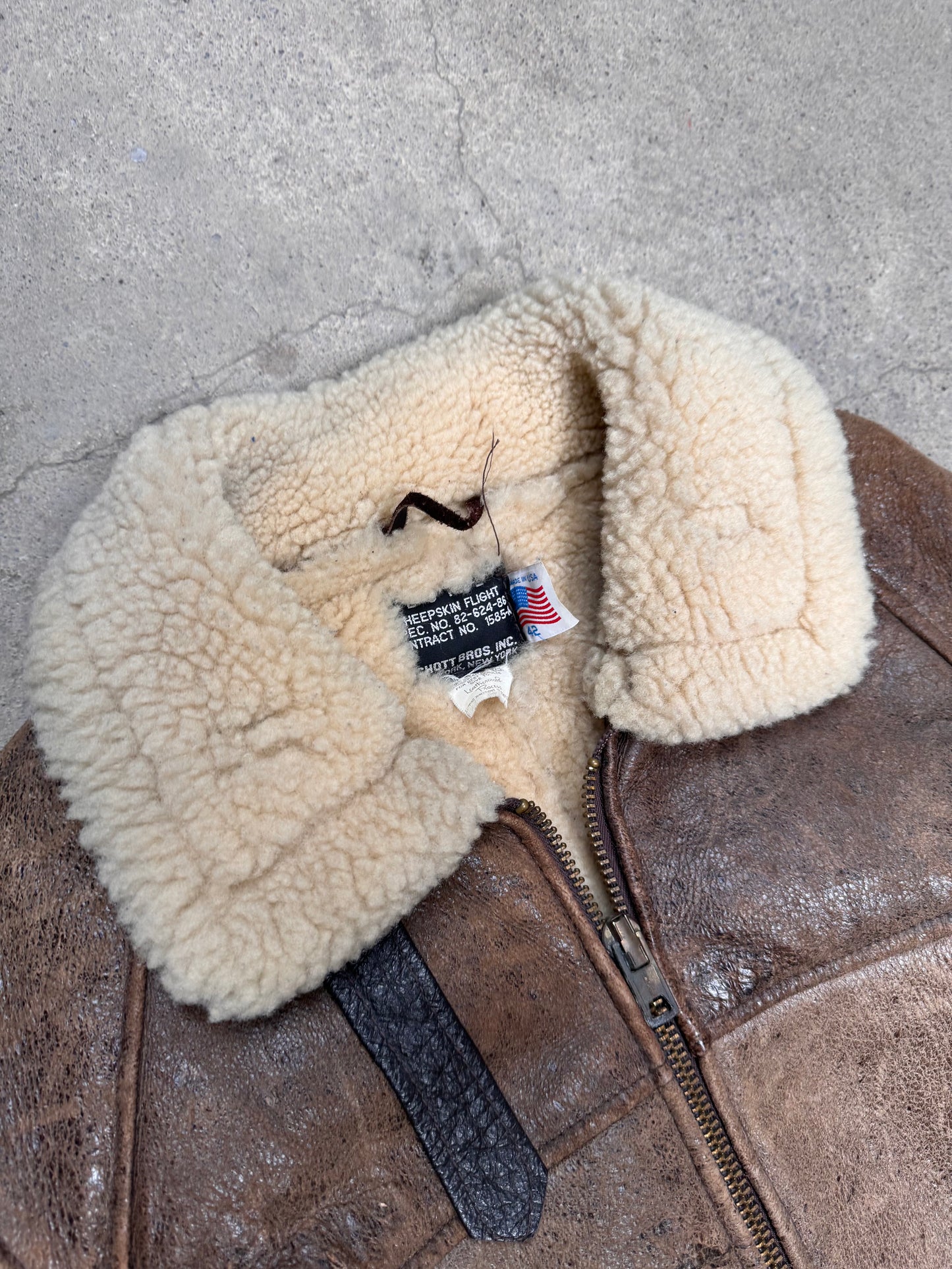 1980S/1990S - SCHOTT BROS SHEEP SKIN FLIGHT JACKET
