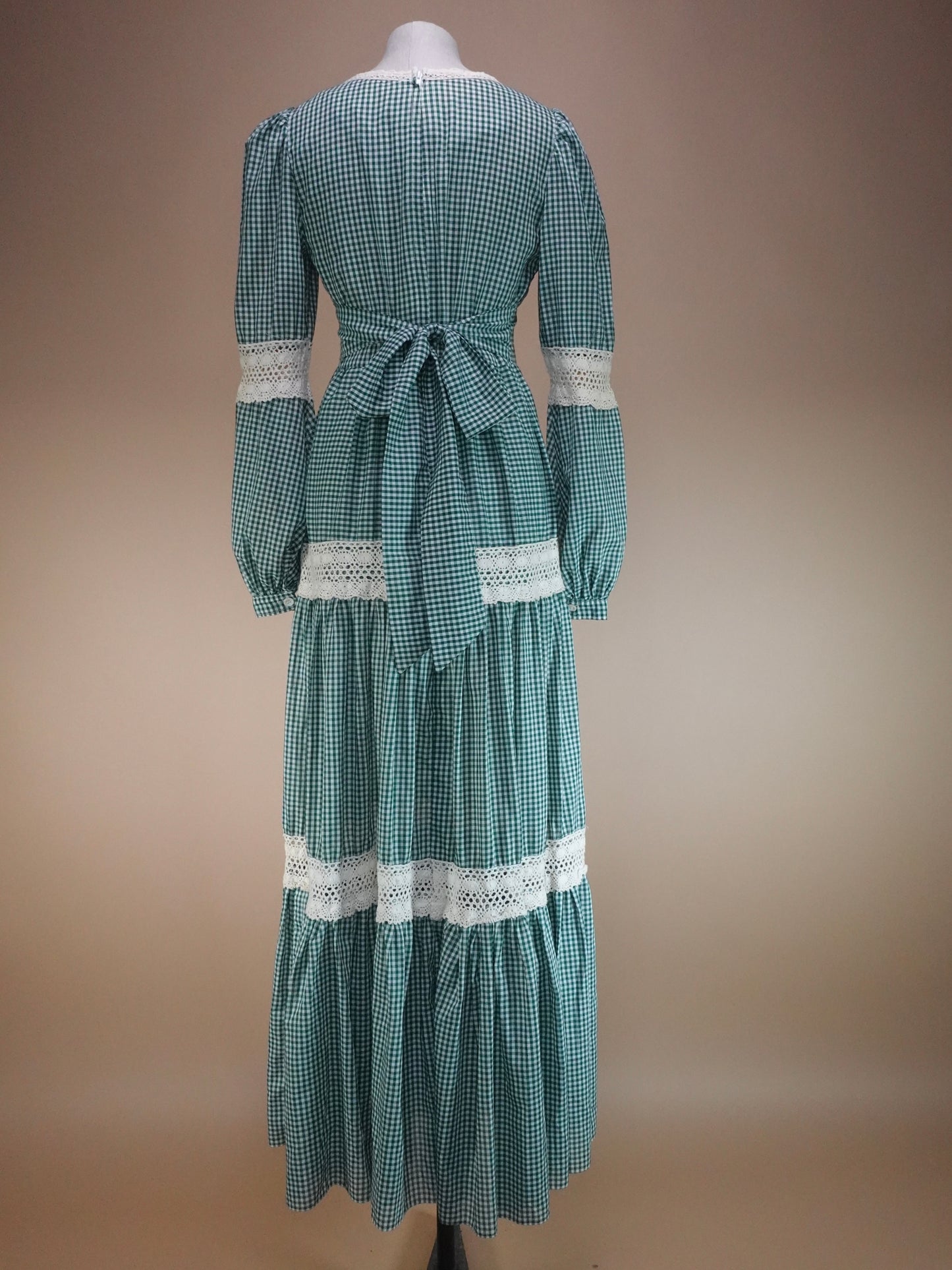 1970s - Gunne Sax Gold Label Green Checkard Dress