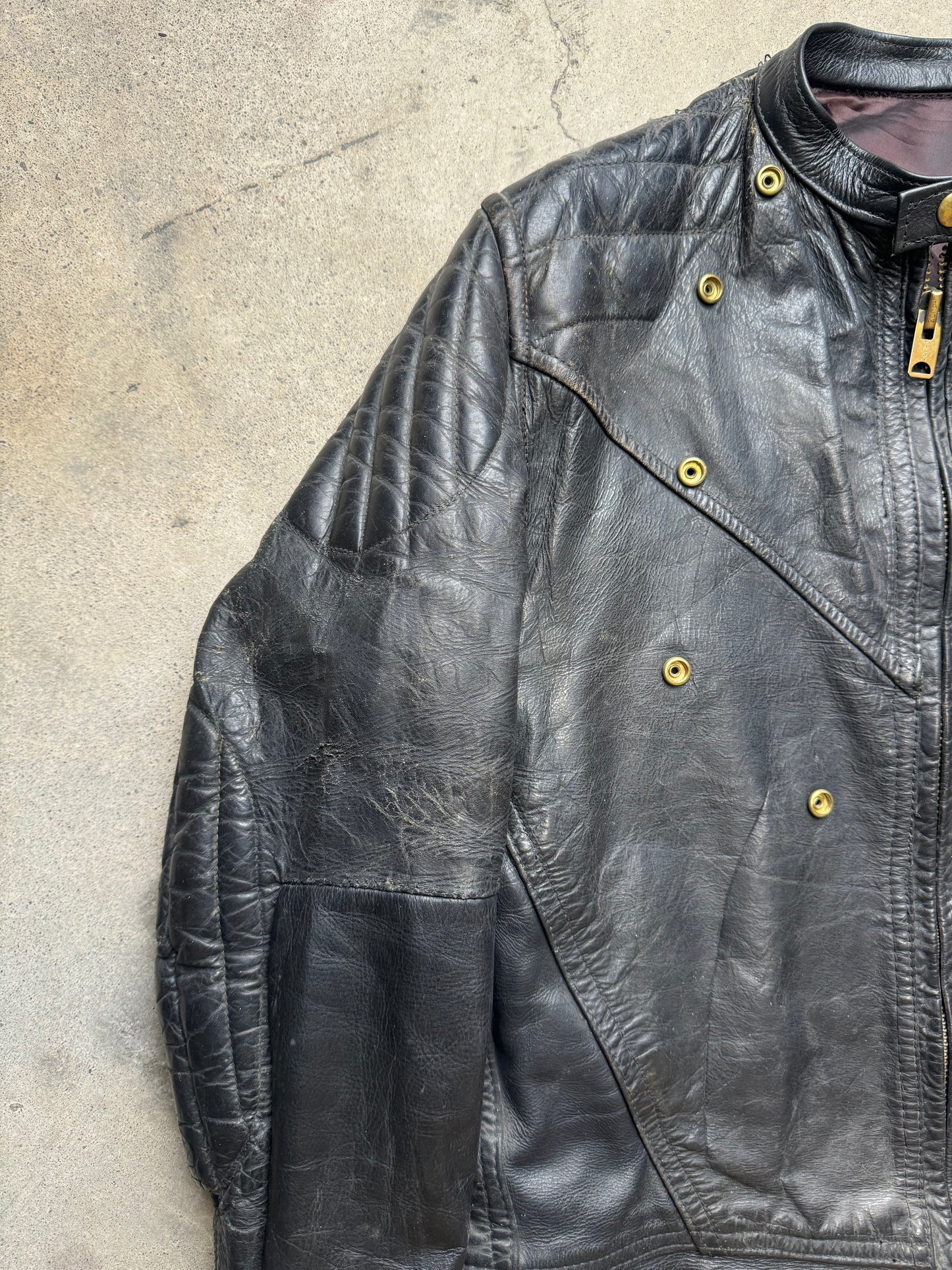 1960s/70s - Unbranded Black Horsehide Motorcycle Jacket