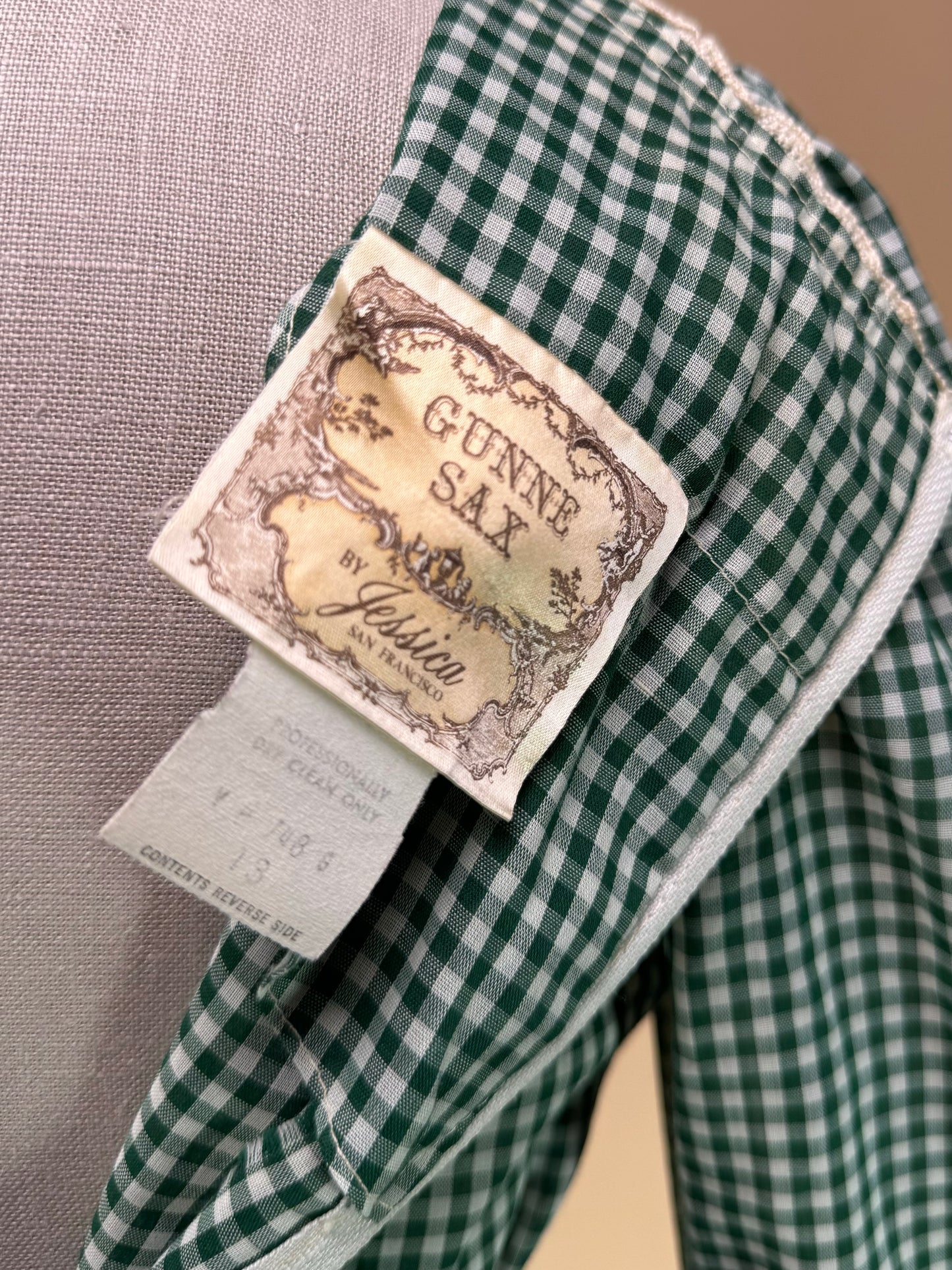 1970s - Gunne Sax Gold Label Green Checkard Dress