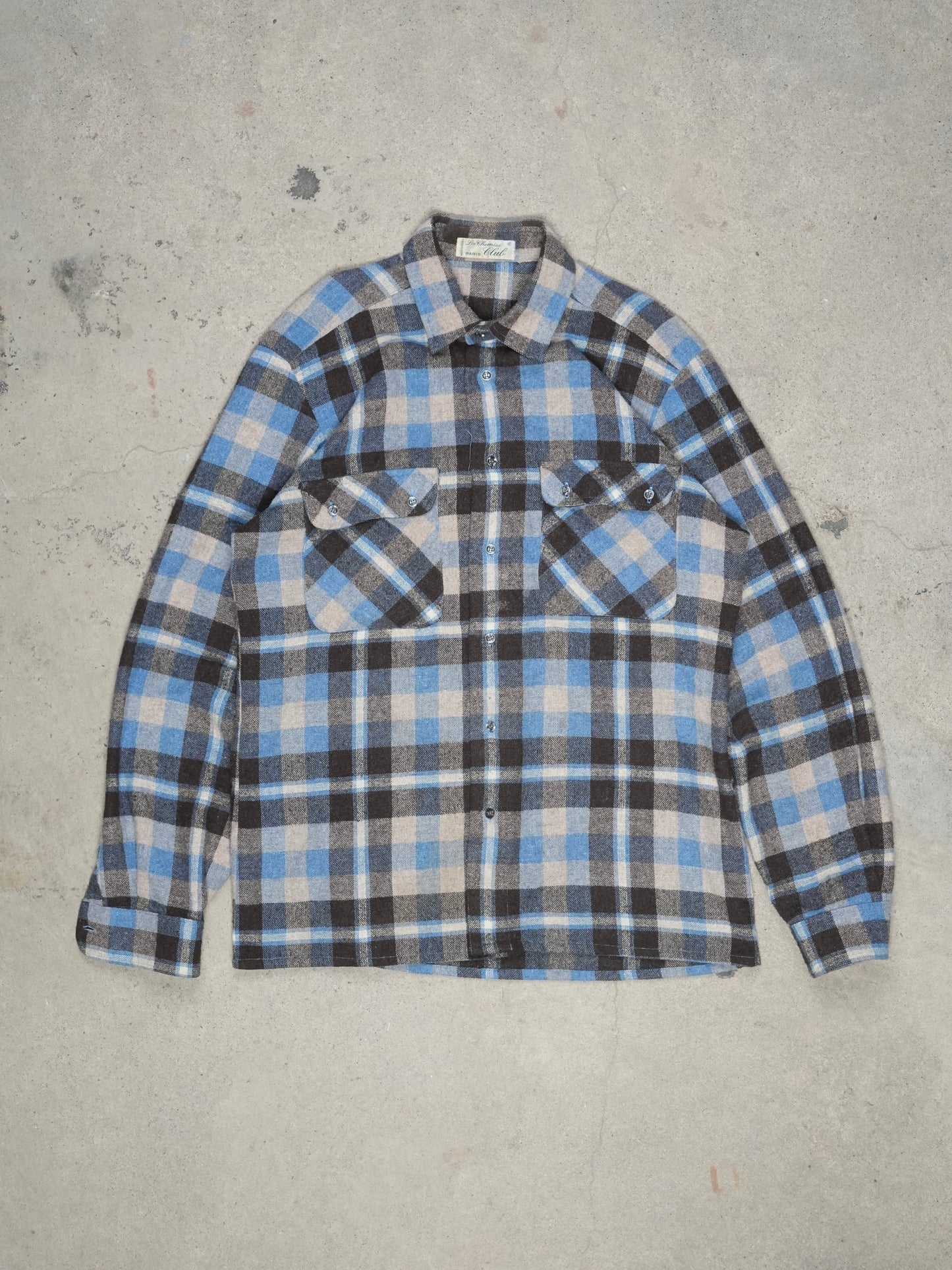 1960S - LA CHEMISE PARIS PLAID WOOL BUTTON UP