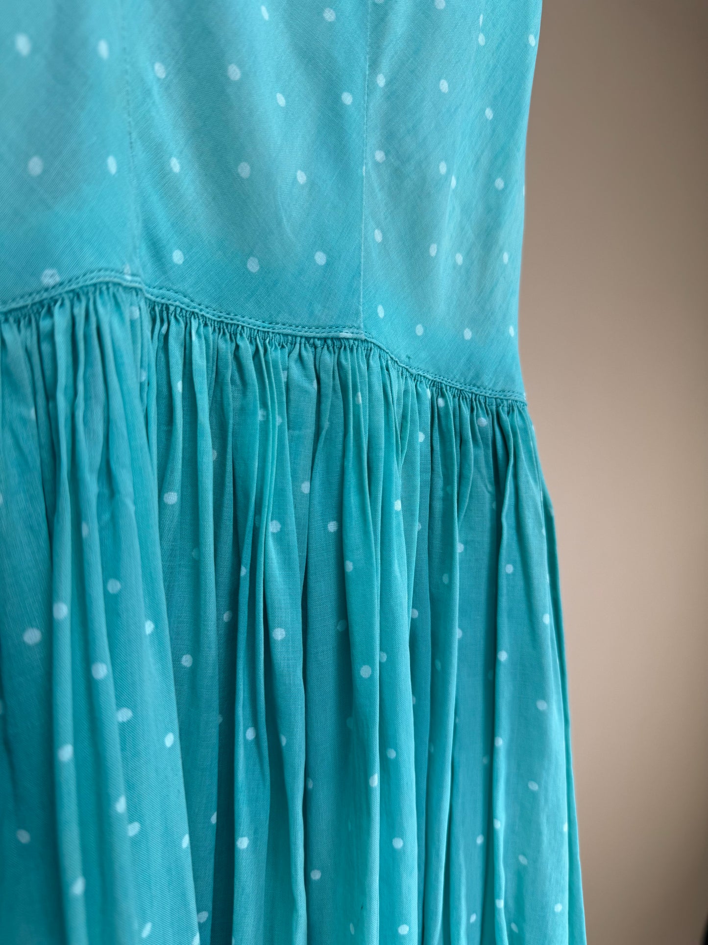 Vintage 1940s - Turquoise Frocked Micro Dot Dress