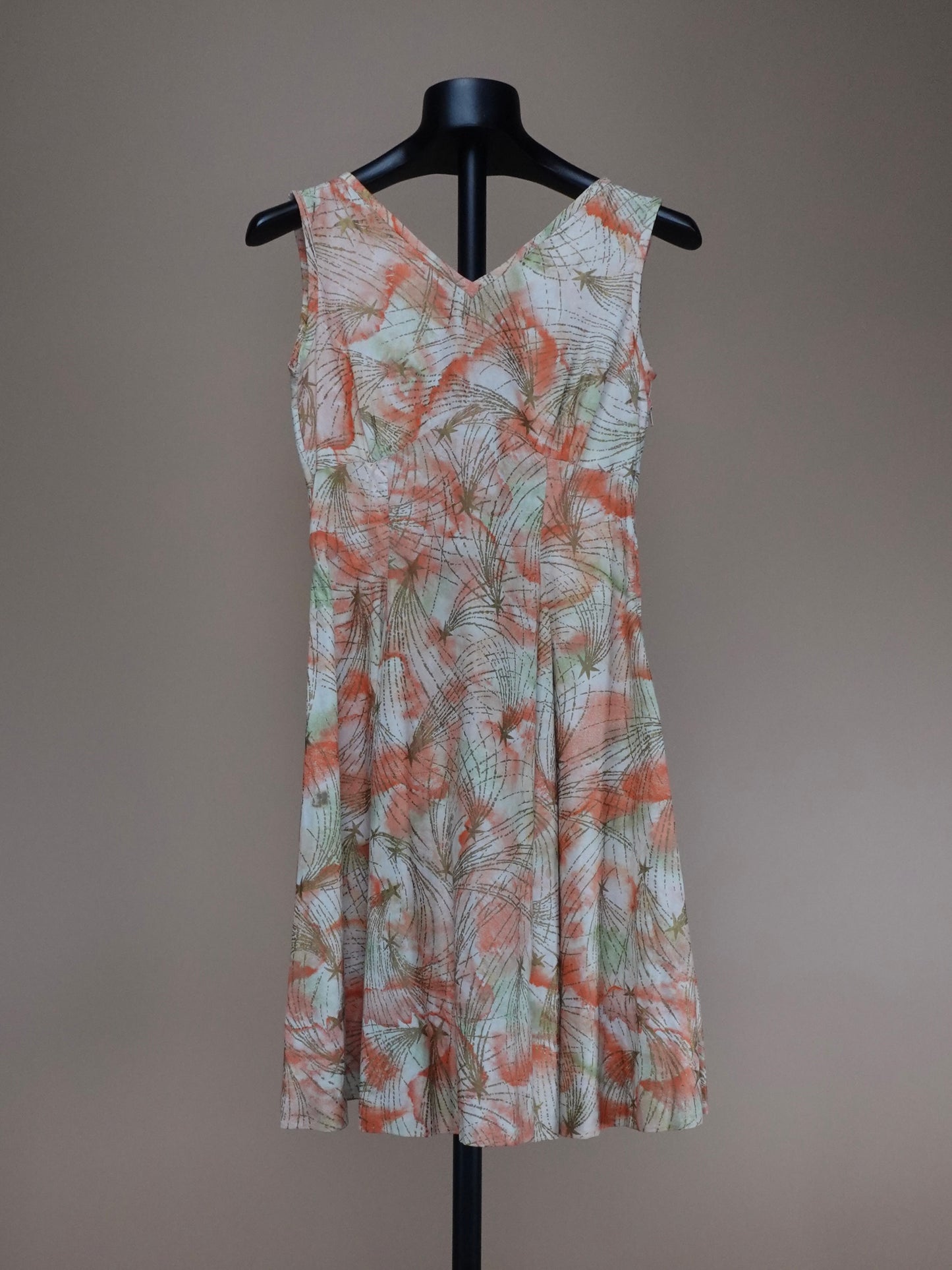 1950s - Abstract Floral Pattern Midi Length Day Dress