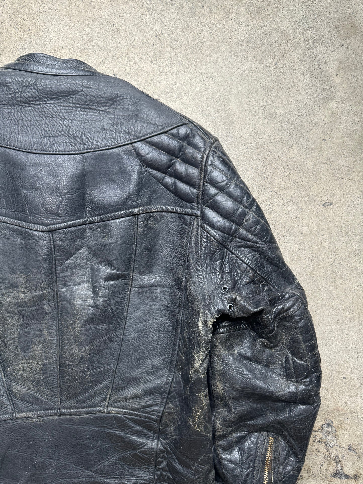 1960s/70s - Unbranded Black Horsehide Motorcycle Jacket
