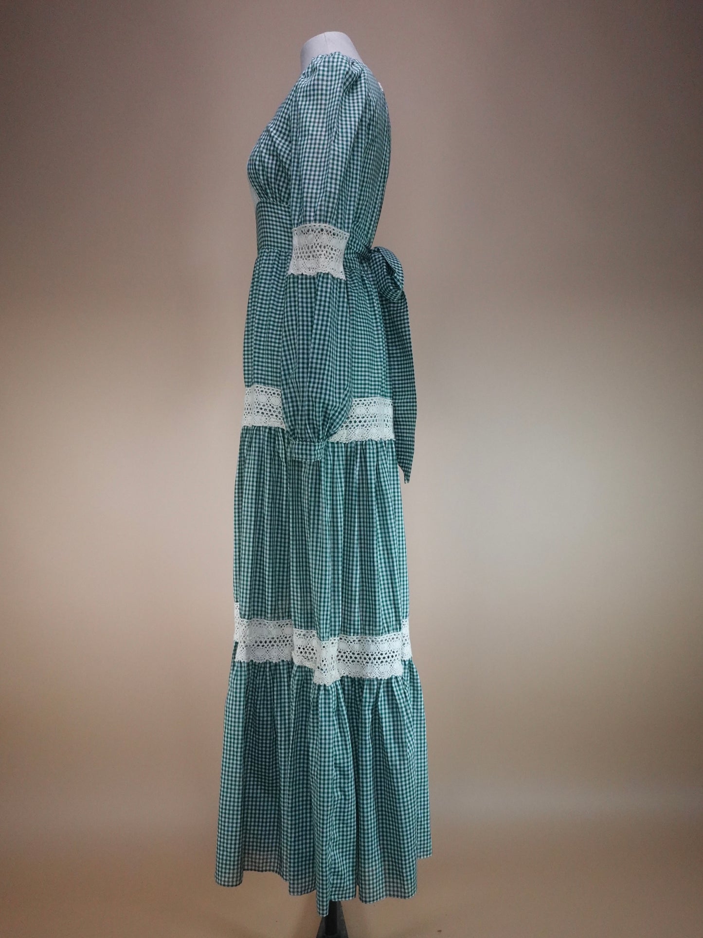 1970s - Gunne Sax Gold Label Green Checkard Dress