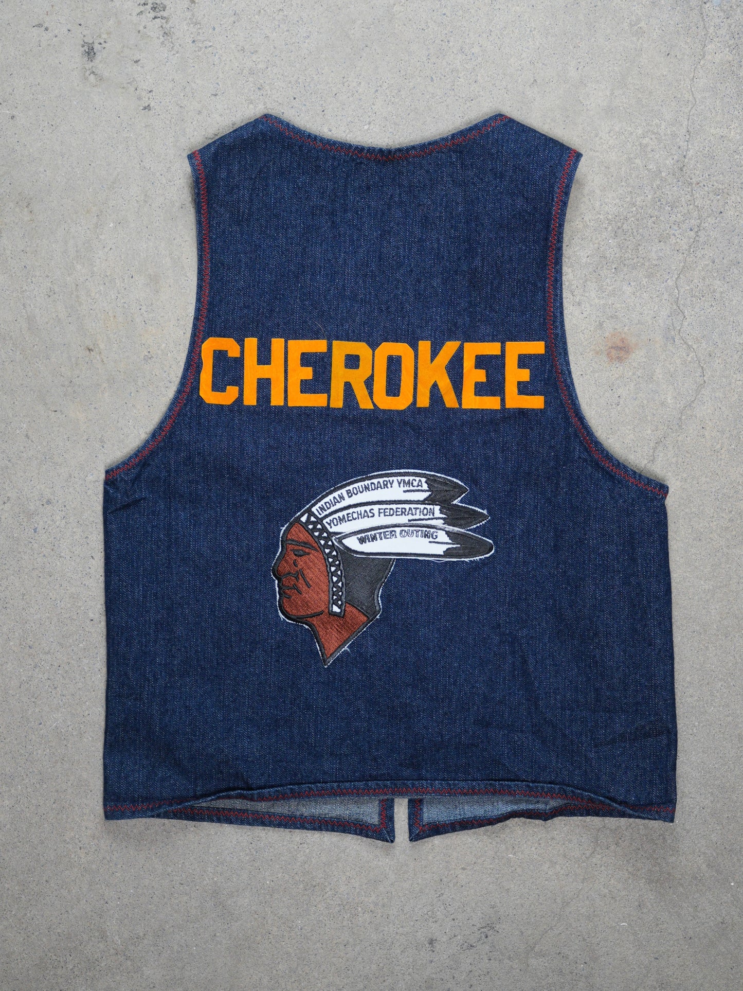 VINTAGE ""YMCA CHEROKEE" Denim Vest with Patches (M)