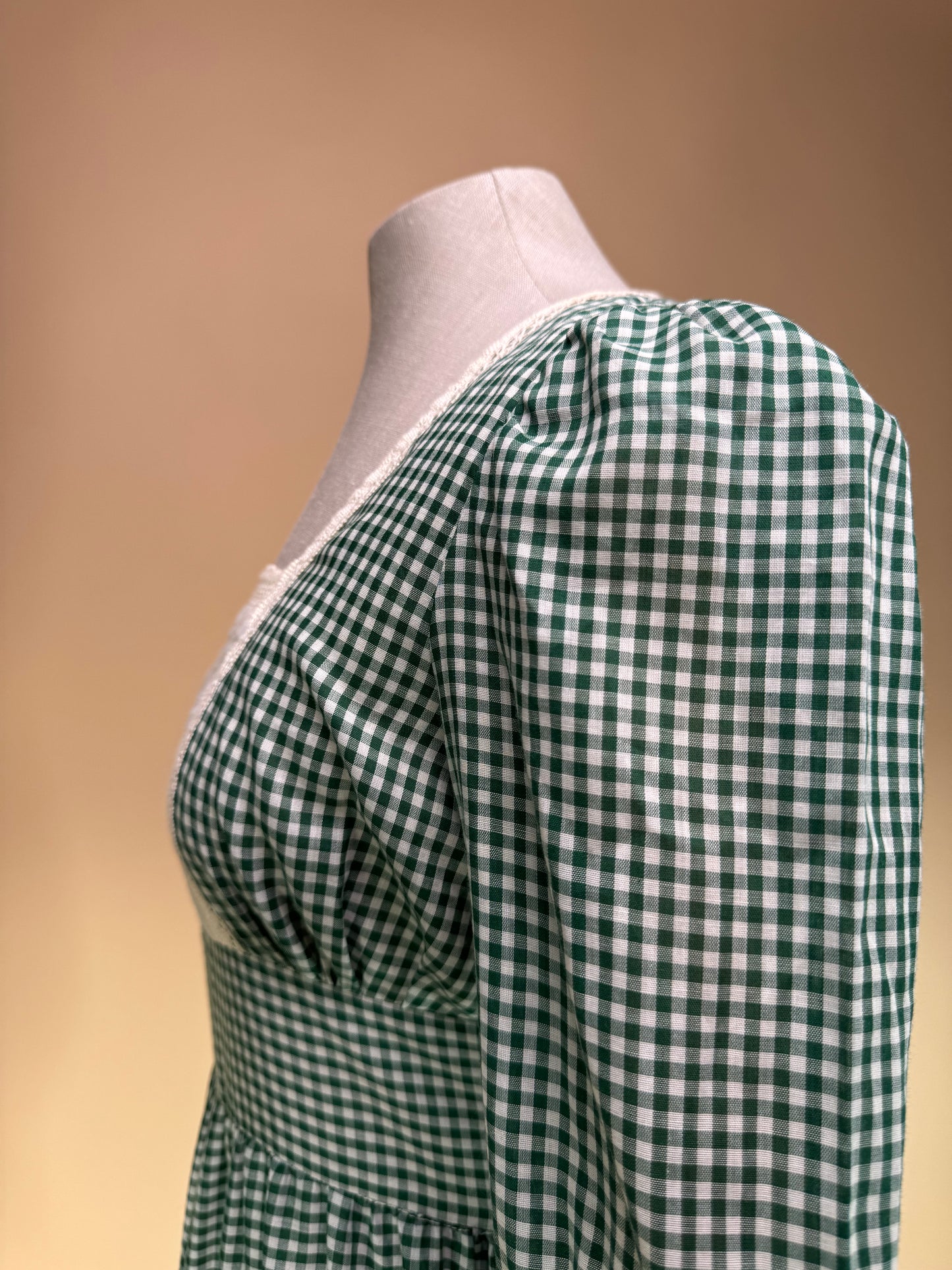 1970s - Gunne Sax Gold Label Green Checkard Dress