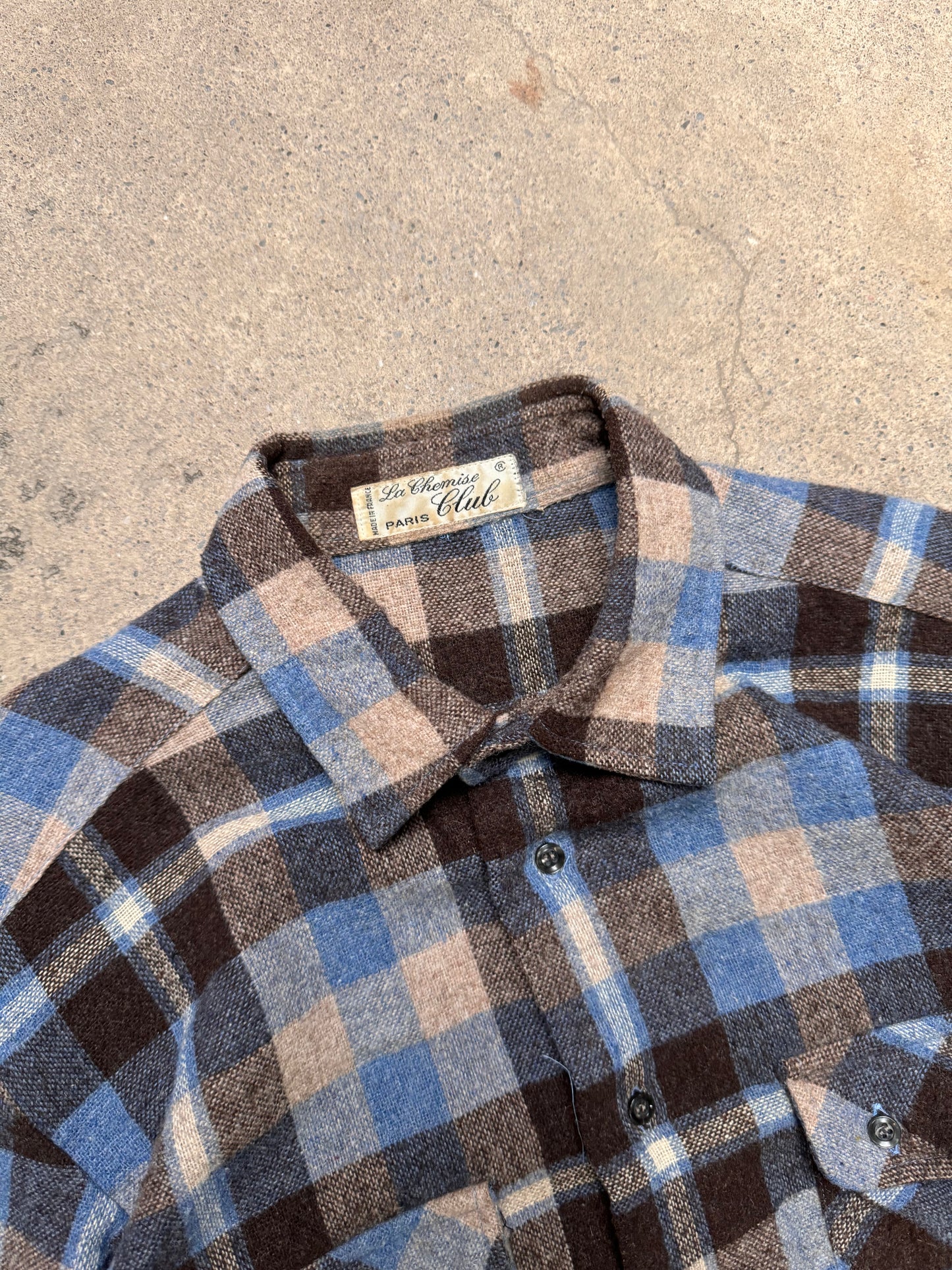 1960S - LA CHEMISE PARIS PLAID WOOL BUTTON UP
