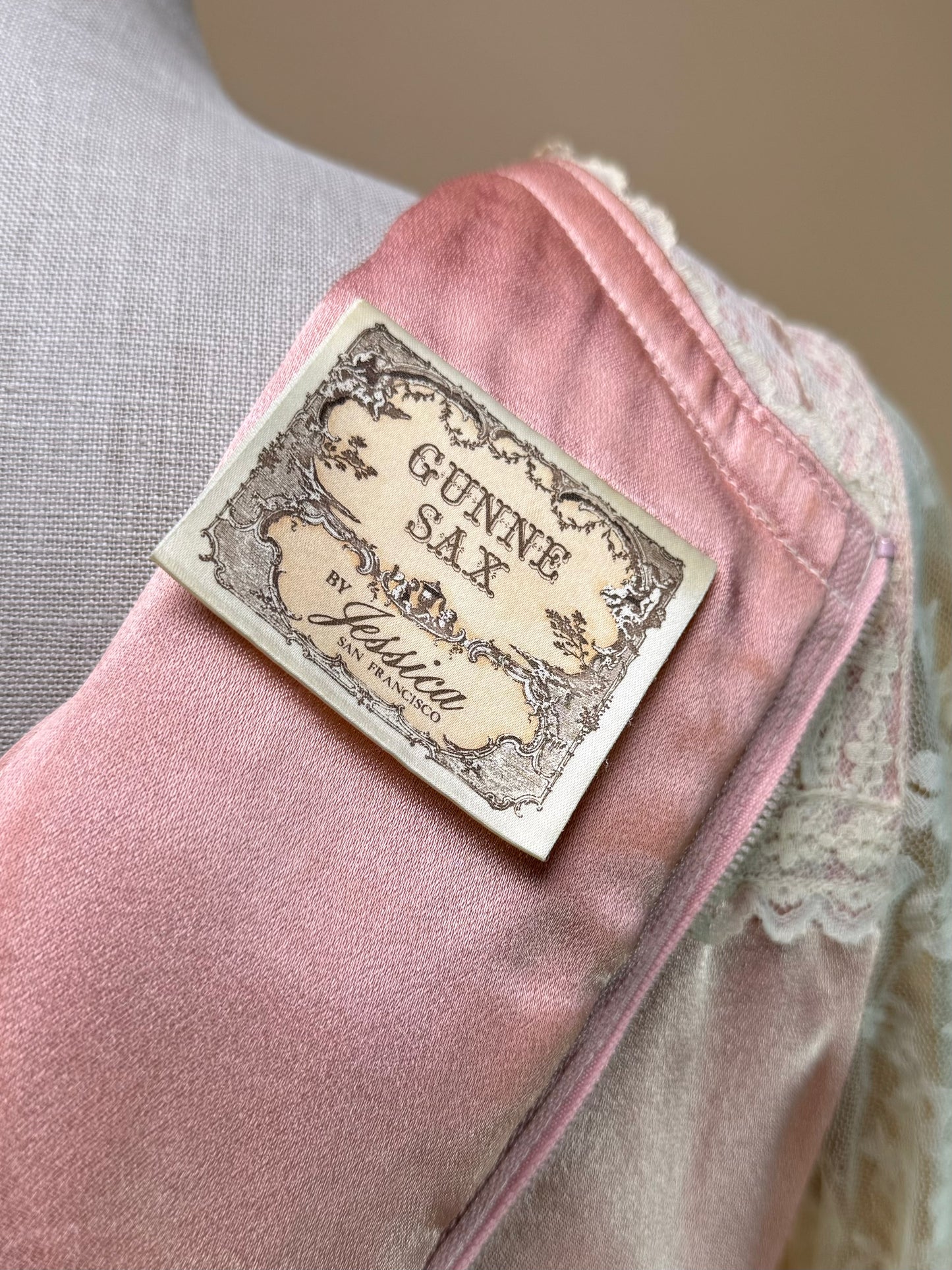 1970s - Gunne Sax Gold Label Pink Silk Dress