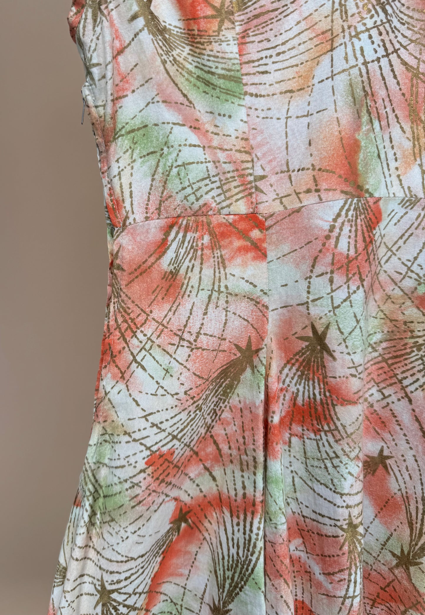 1950s - Abstract Floral Pattern Midi Length Day Dress
