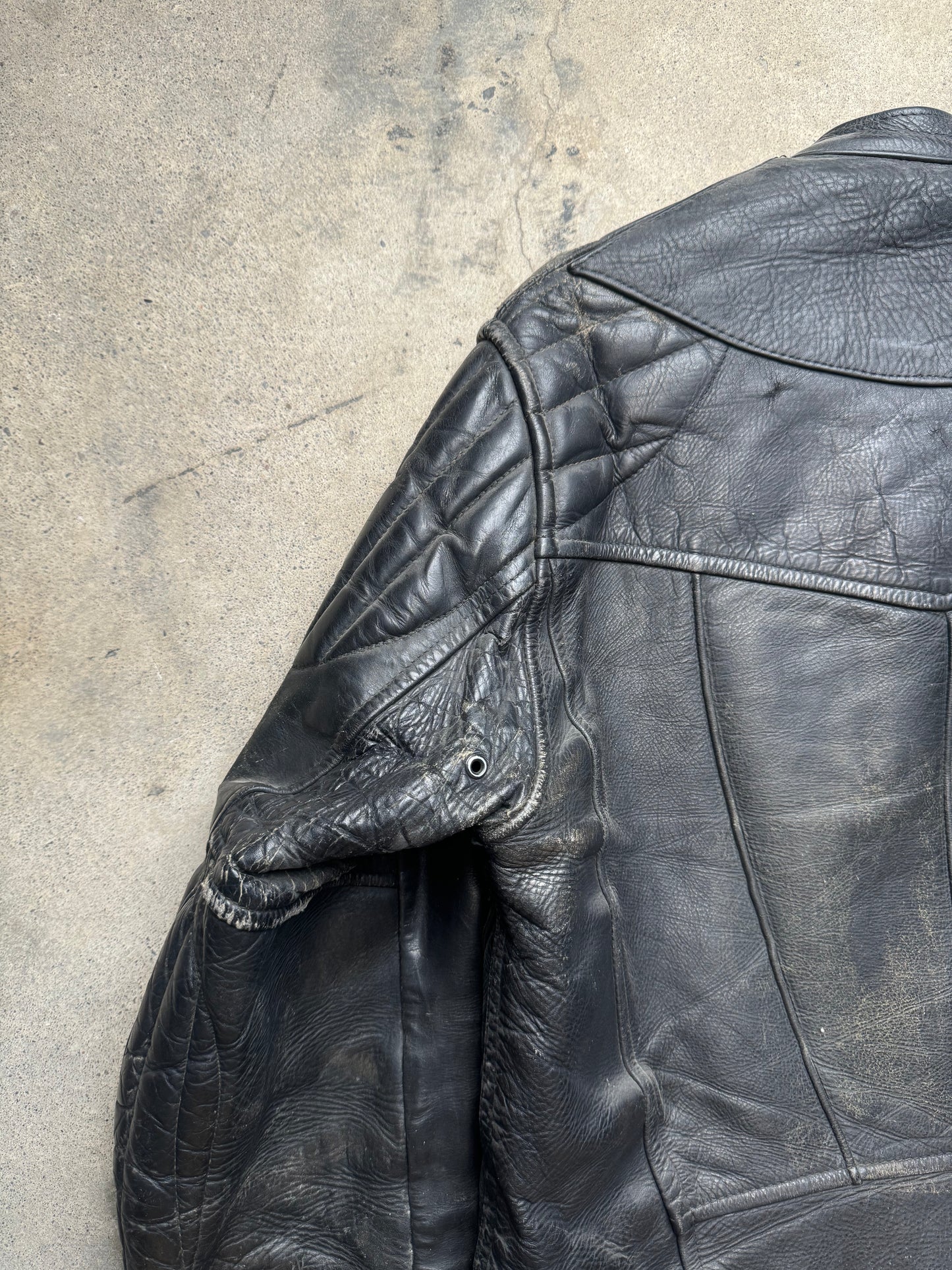 1960s/70s - Unbranded Black Horsehide Motorcycle Jacket