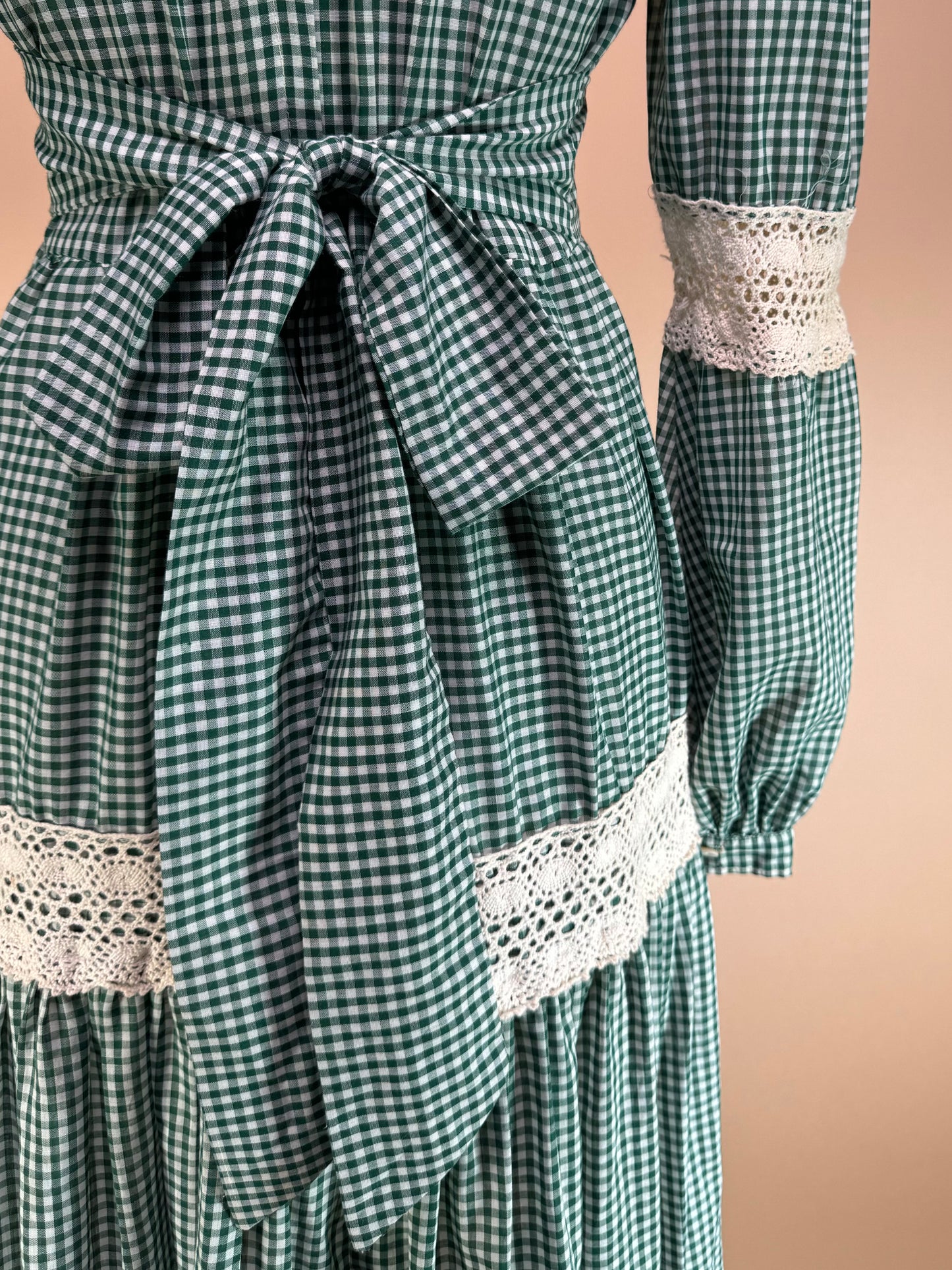 1970s - Gunne Sax Gold Label Green Checkard Dress