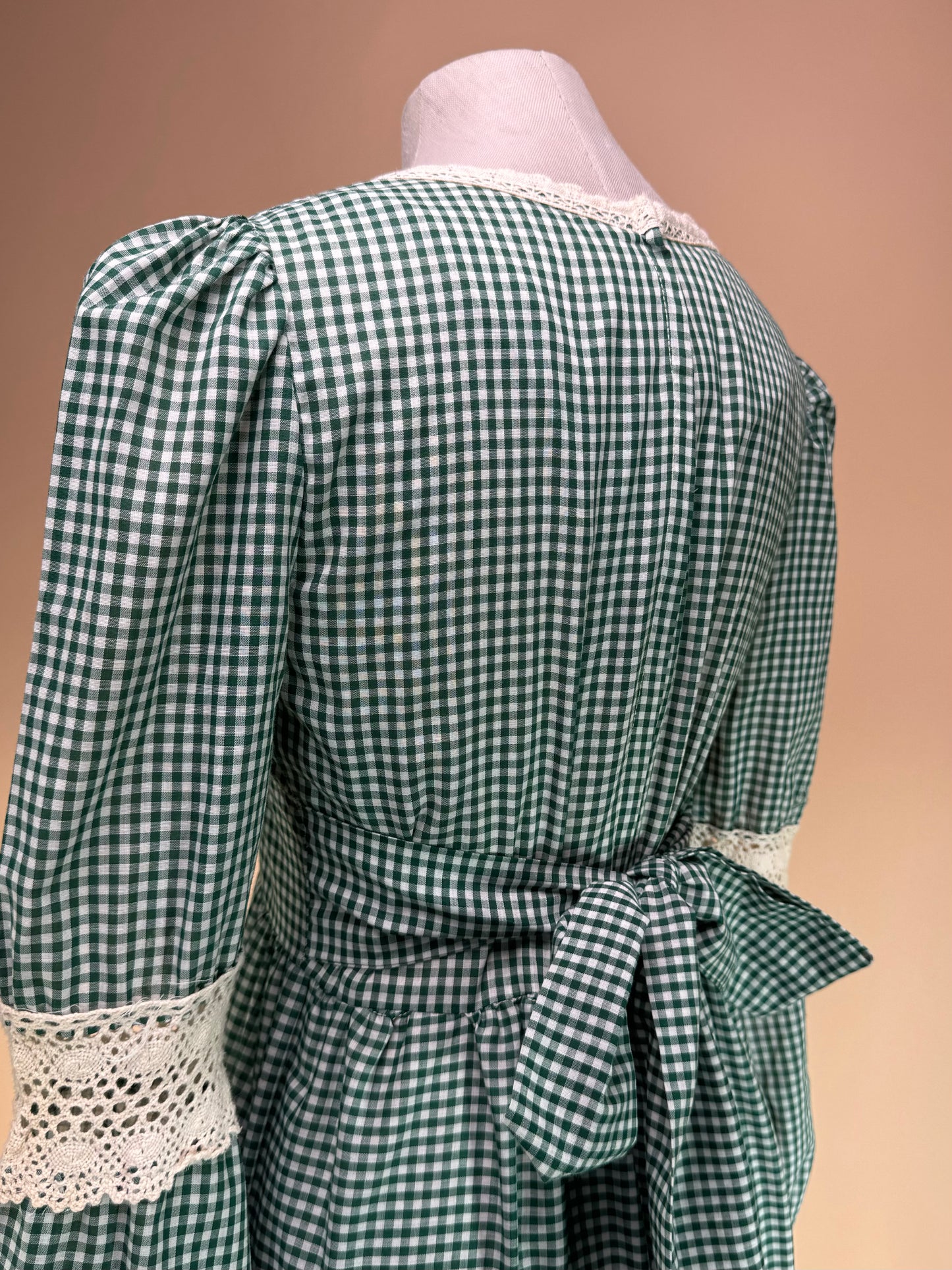 1970s - Gunne Sax Gold Label Green Checkard Dress