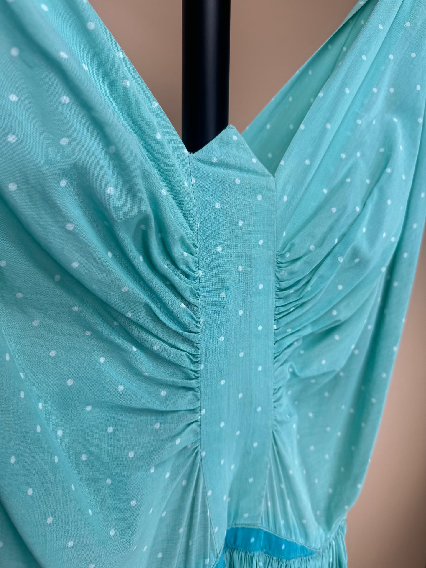 Vintage 1940s - Turquoise Frocked Micro Dot Dress