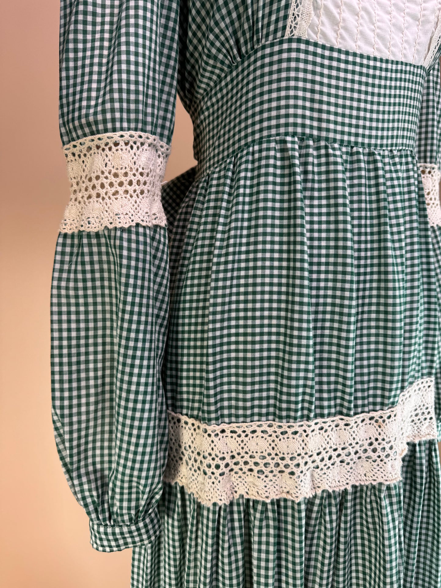 1970s - Gunne Sax Gold Label Green Checkard Dress