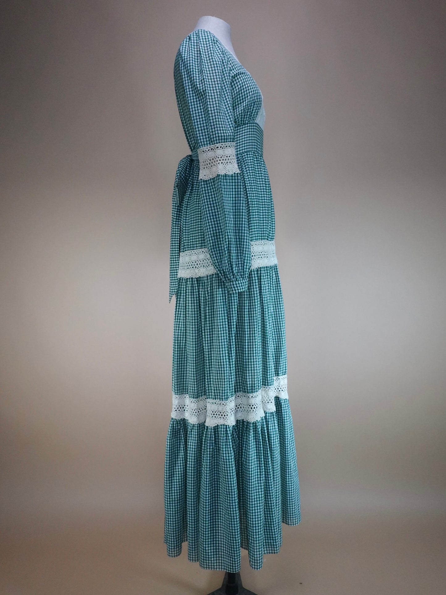 1970s - Gunne Sax Gold Label Green Checkard Dress