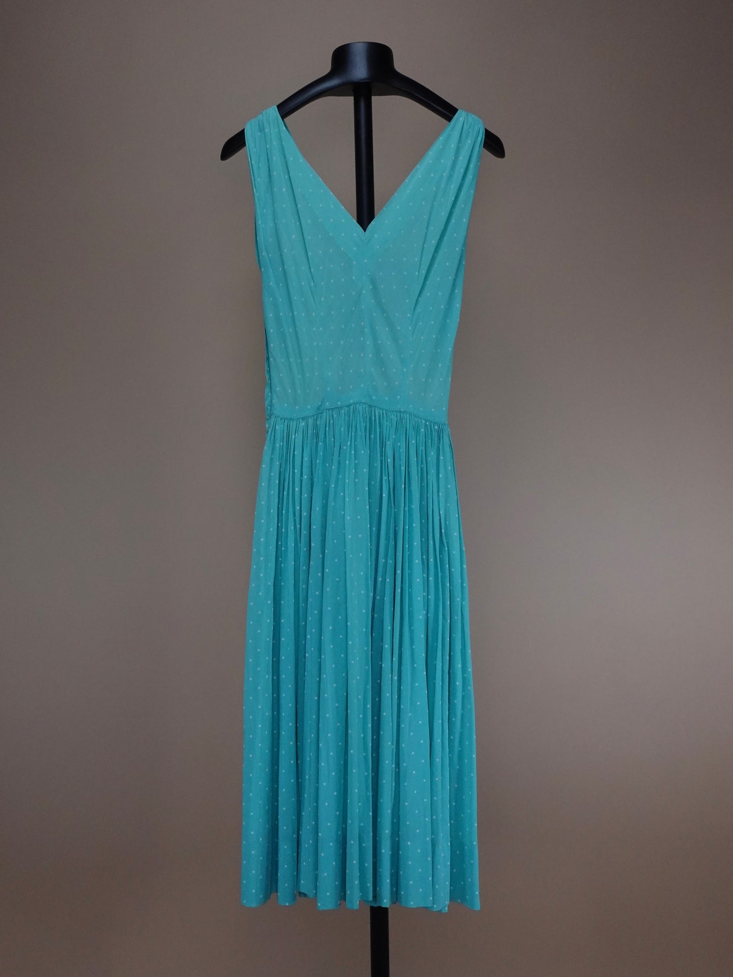 Vintage 1940s - Turquoise Frocked Micro Dot Dress