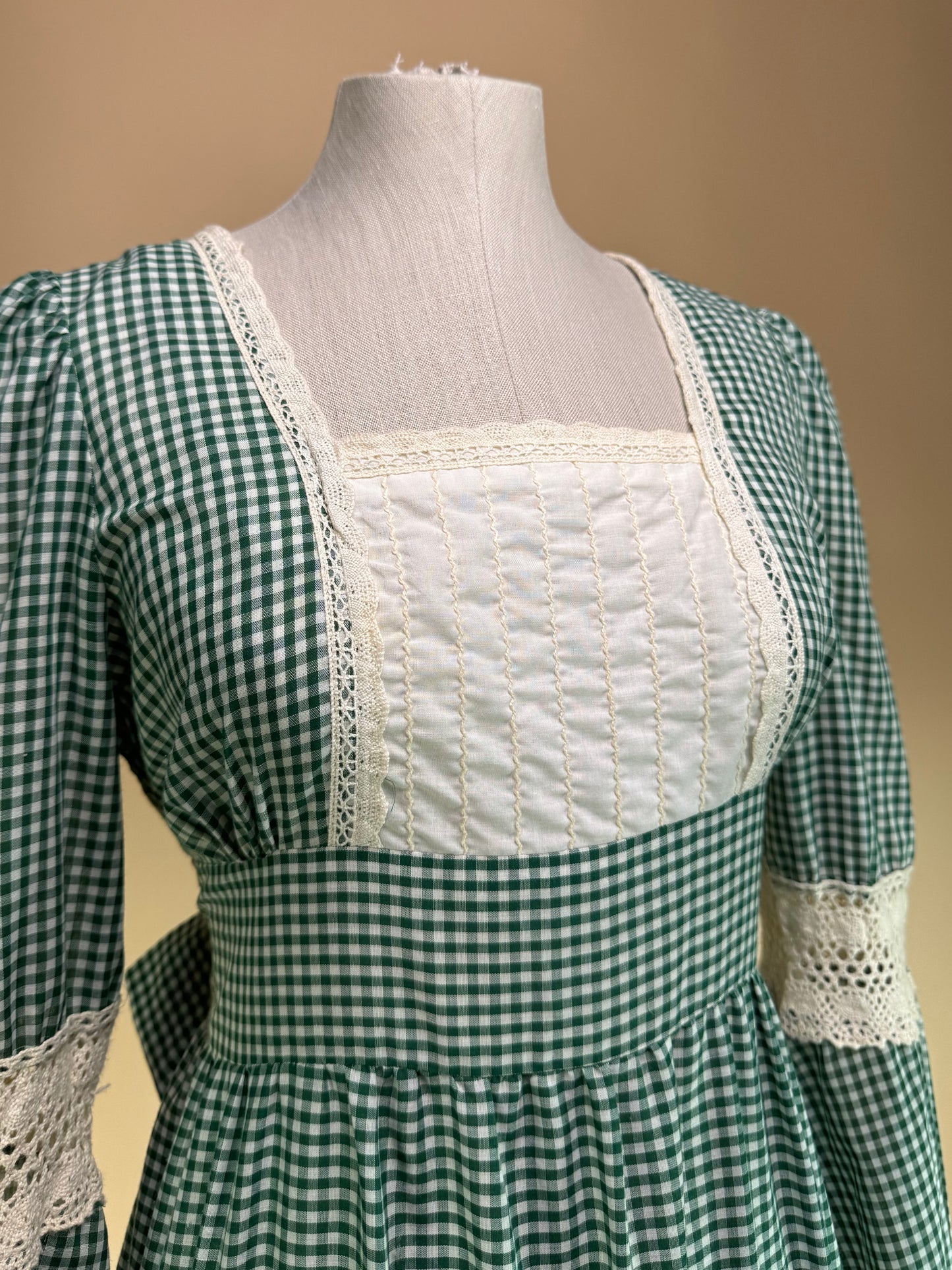 1970s - Gunne Sax Gold Label Green Checkard Dress