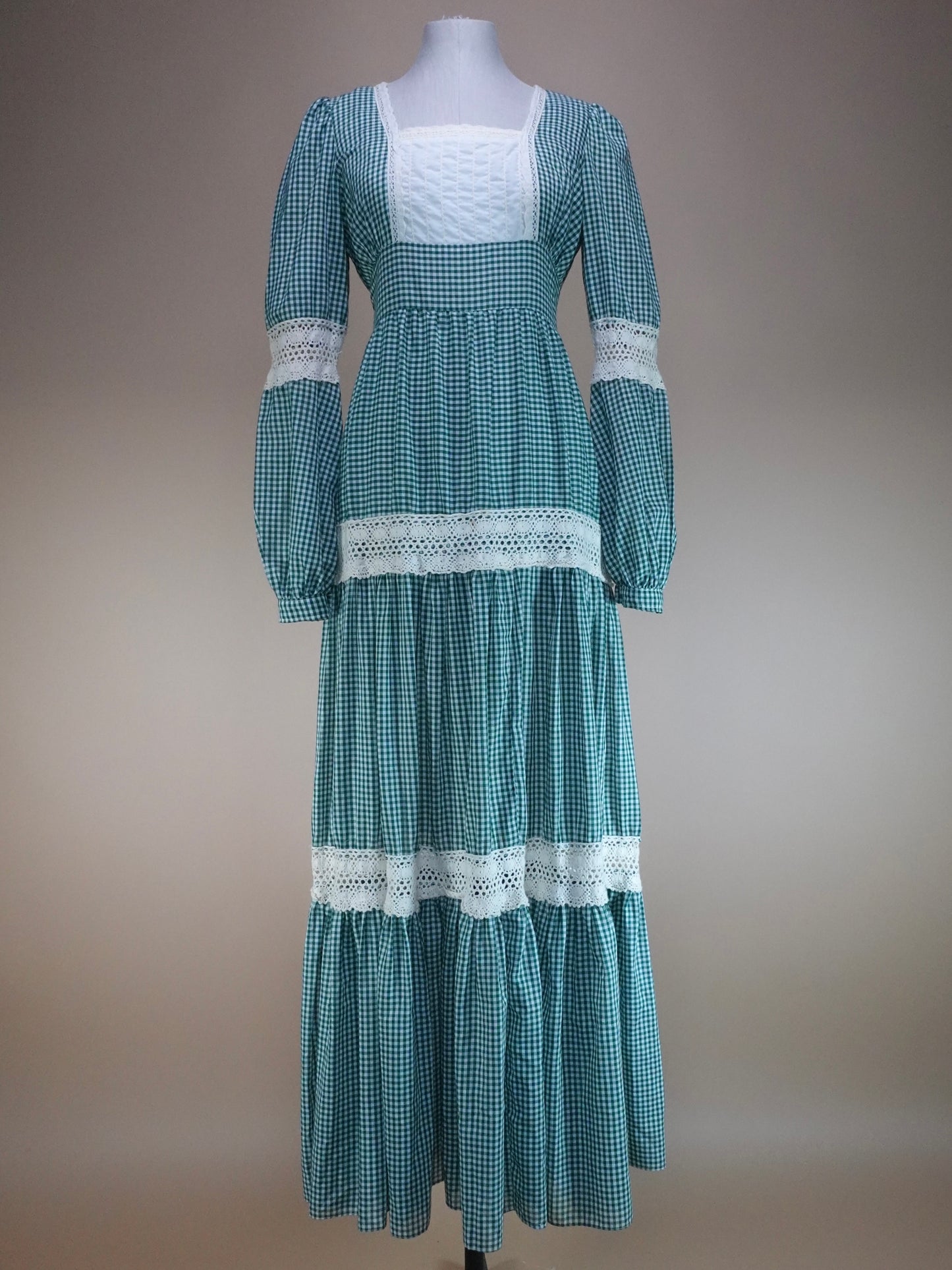 1970s - Gunne Sax Gold Label Green Checkard Dress