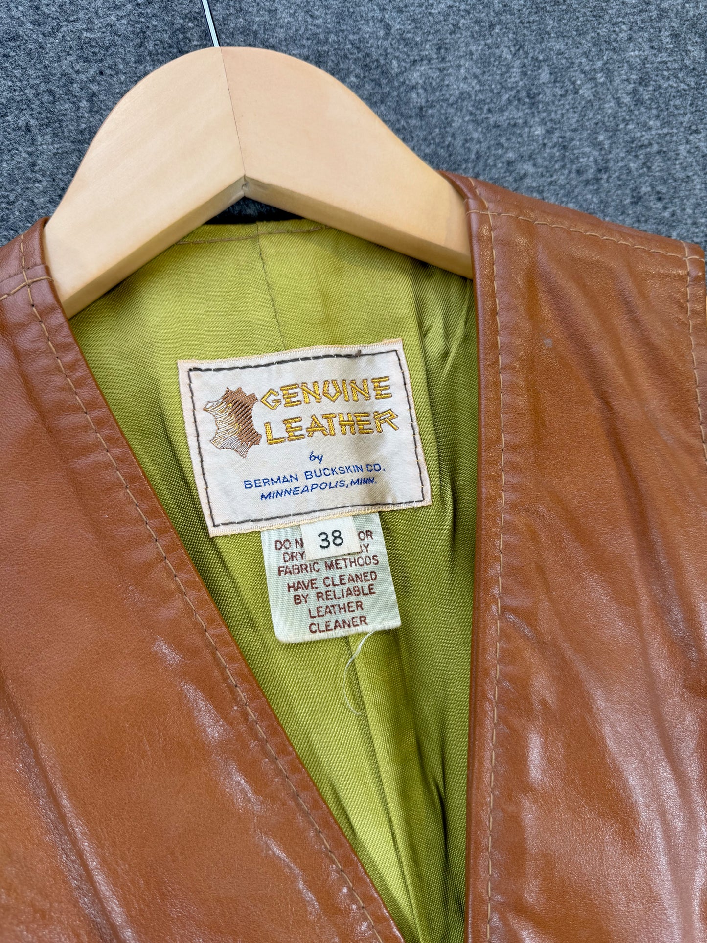 1970s - Genuine Leather Vest By Berman Buckskin Co. Minneapolis, Minn