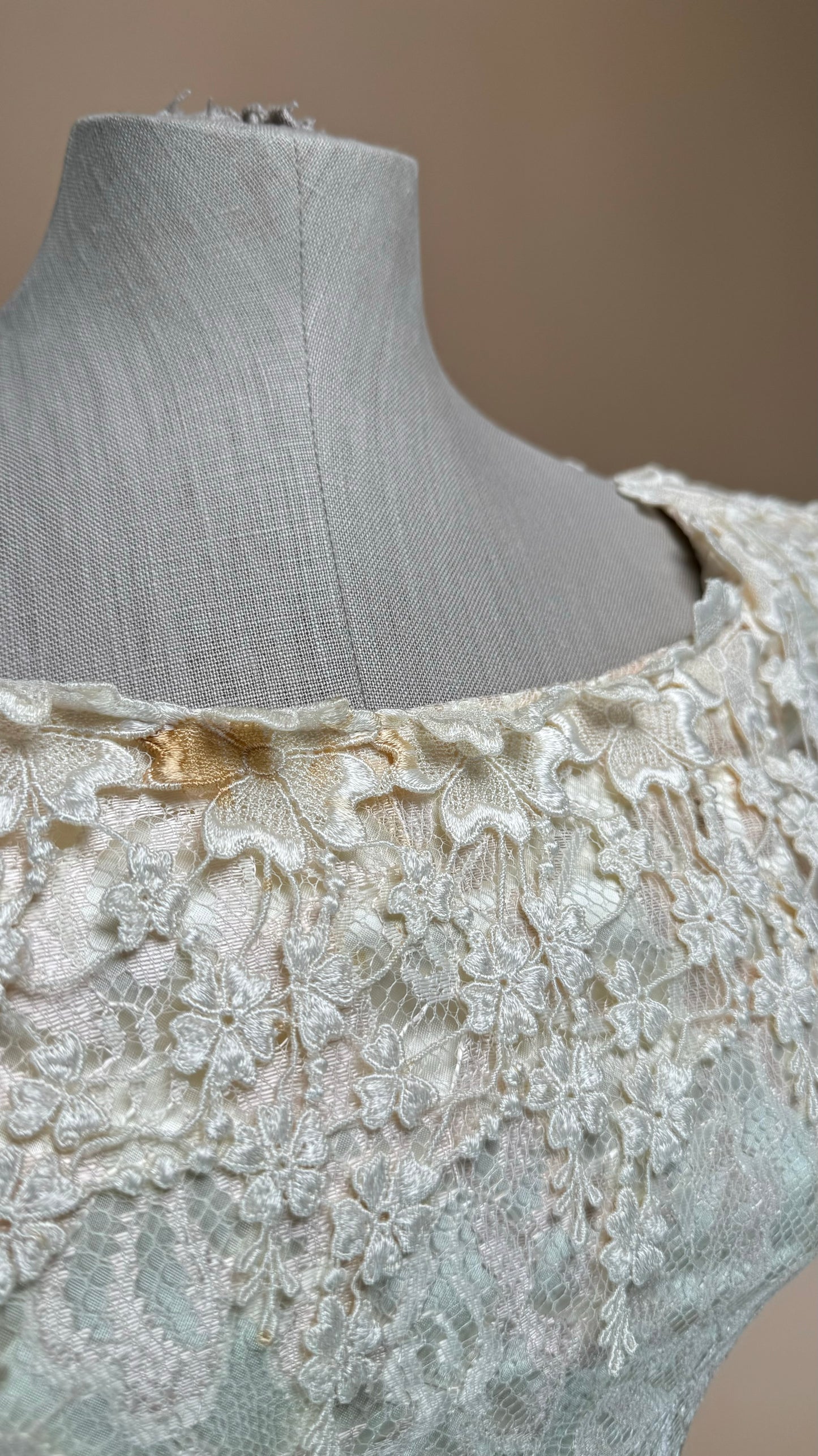 Vintage 1980s | Loralie Lace Wedding Dress W/ Handkerchief Hem