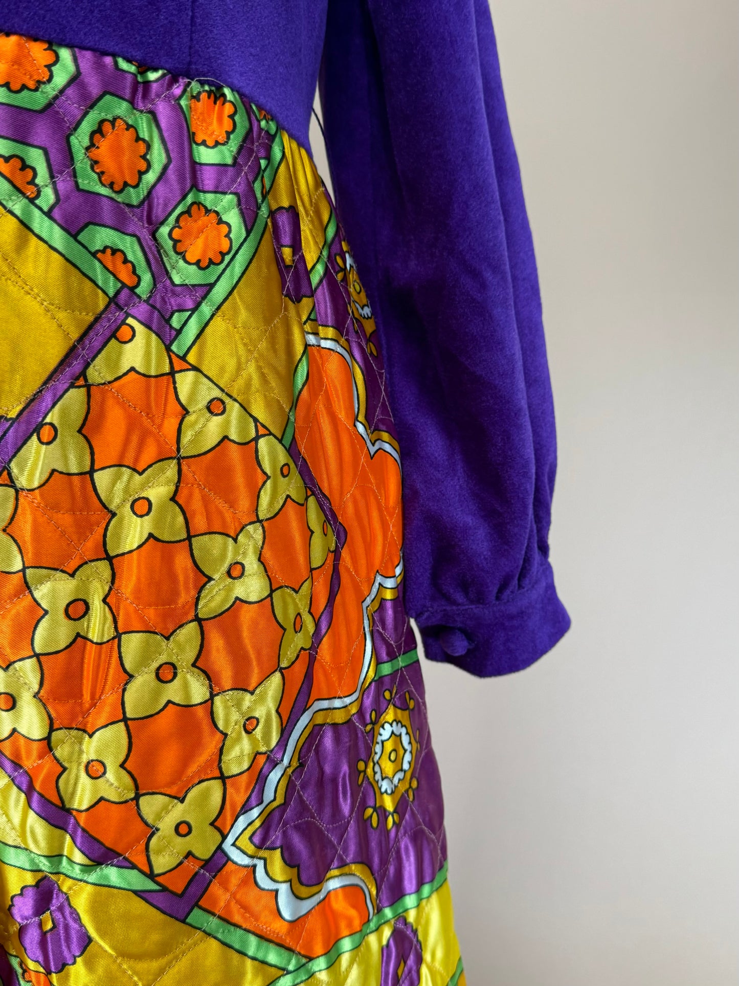 Vintage 1960s | Psychedelic "Flower Power" Quilted Maxi Dress