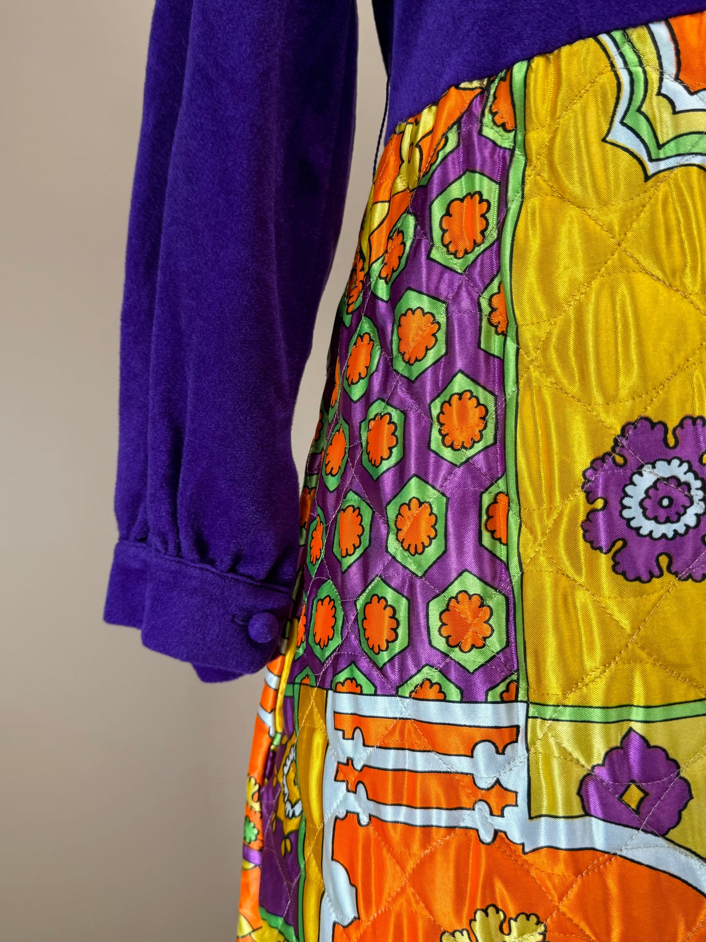 Vintage 1960s | Psychedelic "Flower Power" Quilted Maxi Dress