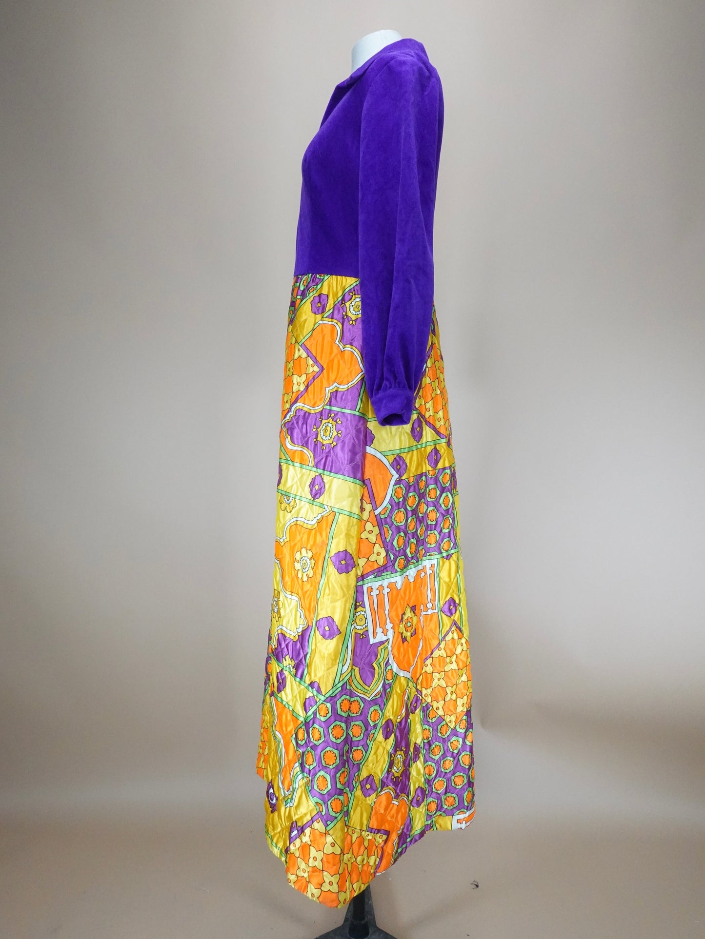 Vintage 1960s | Psychedelic "Flower Power" Quilted Maxi Dress