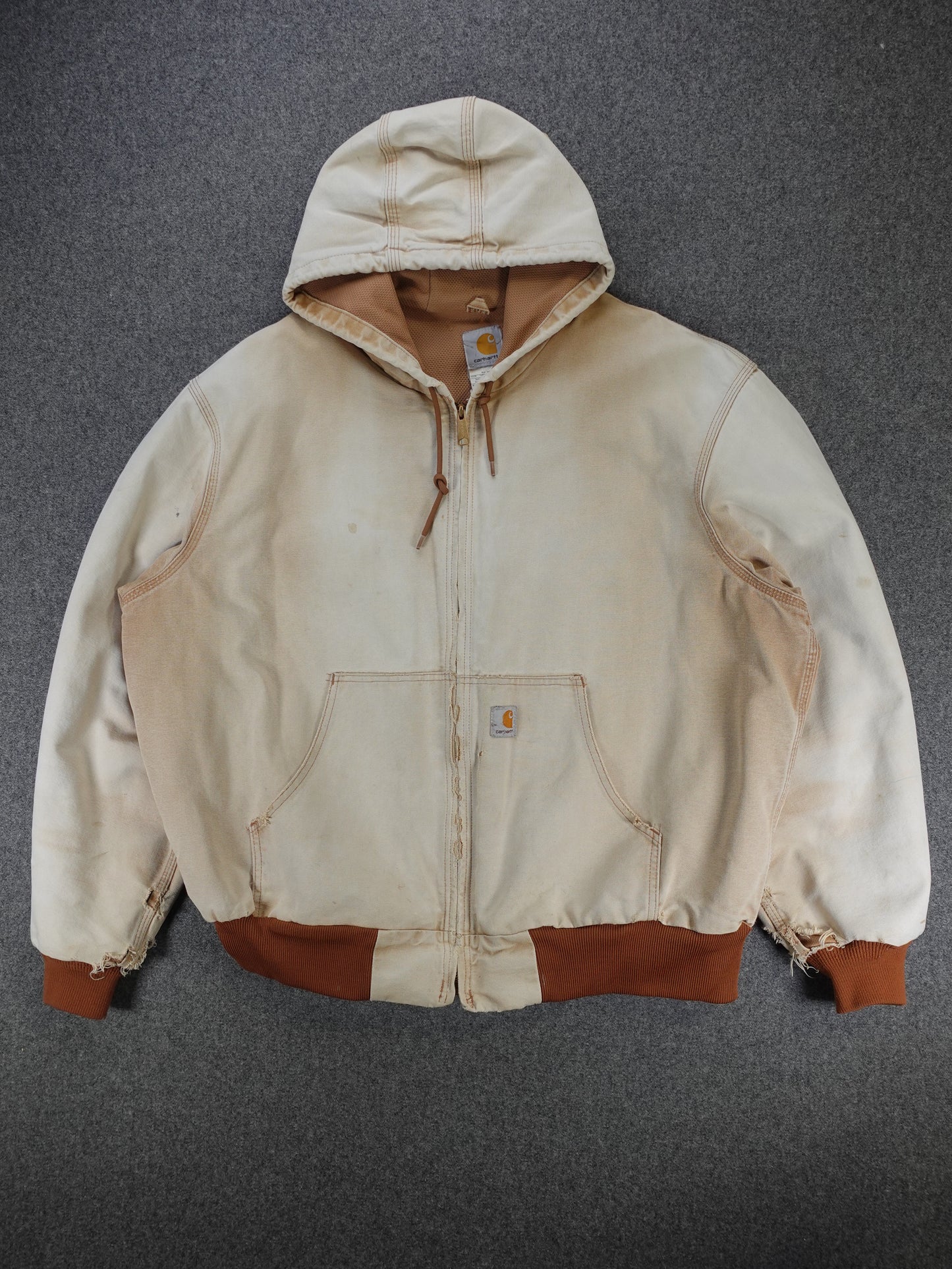 1990s - Carhartt J131 BRN Hooded Duck Canvas Work Jacket Made In USA