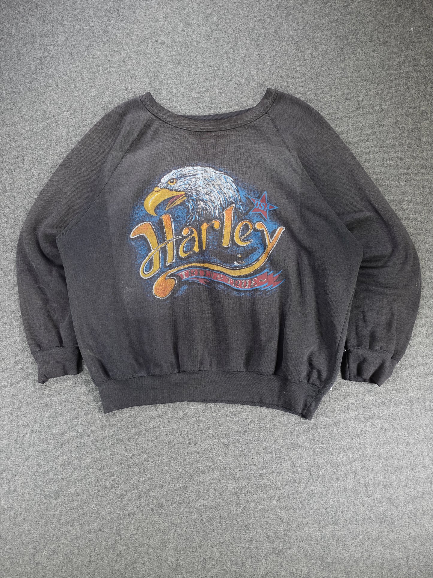 1970s/80s - Harley Davidson Tried & True 3D Emblem Style Crewneck Sweatshirt