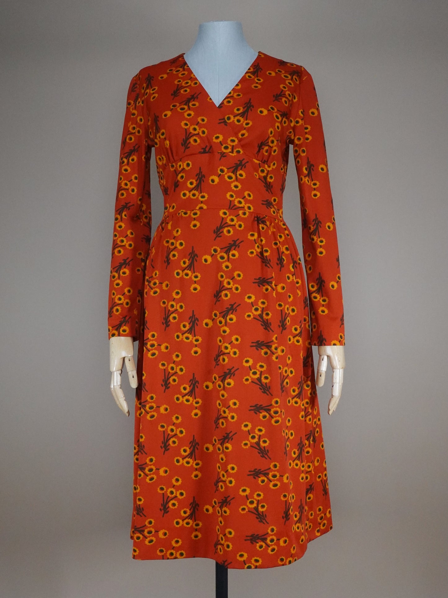 1970s - Polyester Floral Wrap Midi Dress