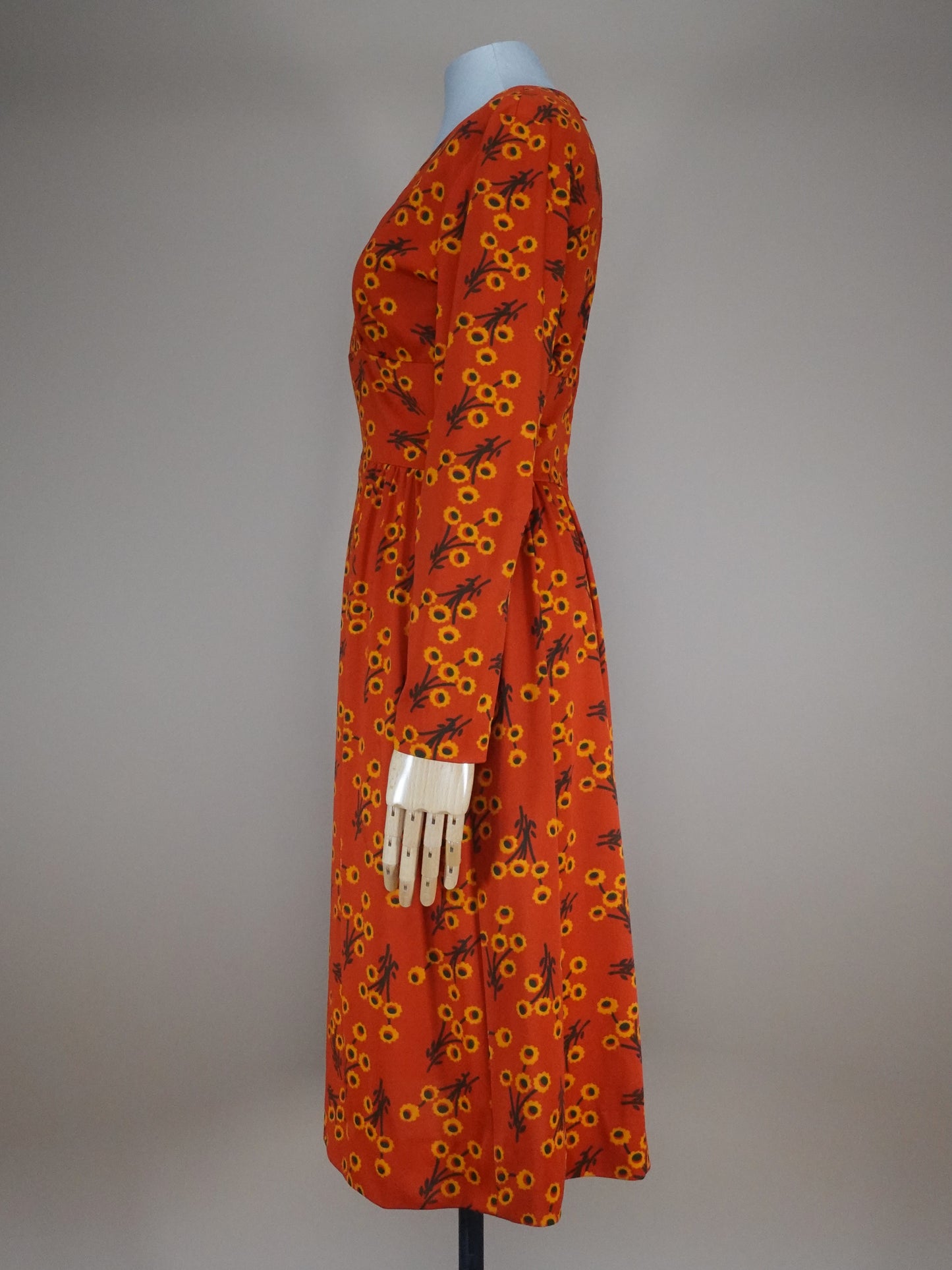 1970s - Polyester Floral Wrap Midi Dress