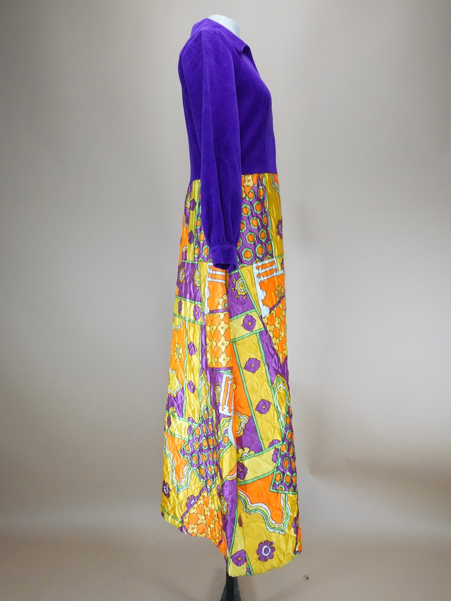Vintage 1960s | Psychedelic "Flower Power" Quilted Maxi Dress