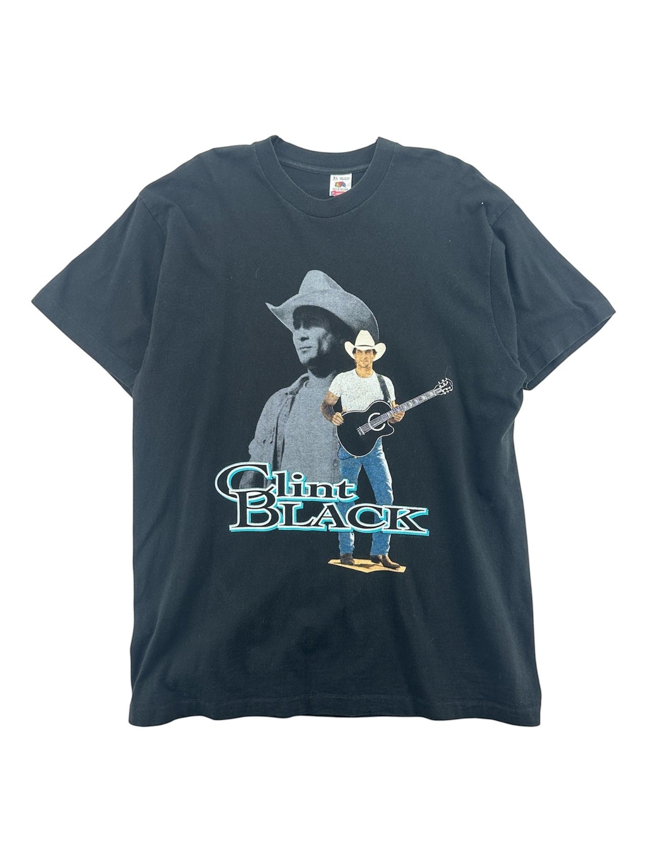 Exile Vintage 1990s black cotton Clint Black tour t-shirt with graphic print of the artist playing guitar. Size XL.