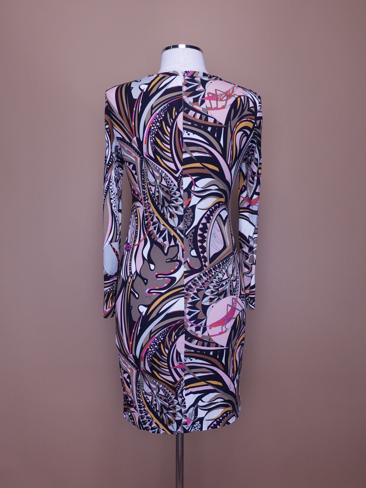 Vintage 1980s Emilio Pucci / Long Sleeve Dress / Bodycon / Colorful Print