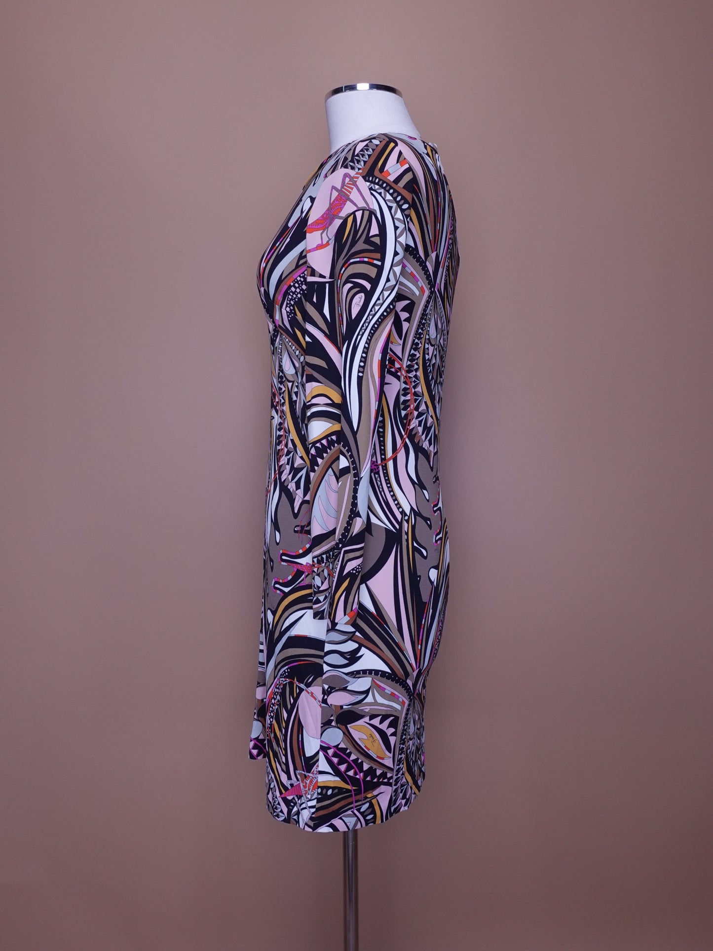 Vintage 1980s Emilio Pucci / Long Sleeve Dress / Bodycon / Colorful Print