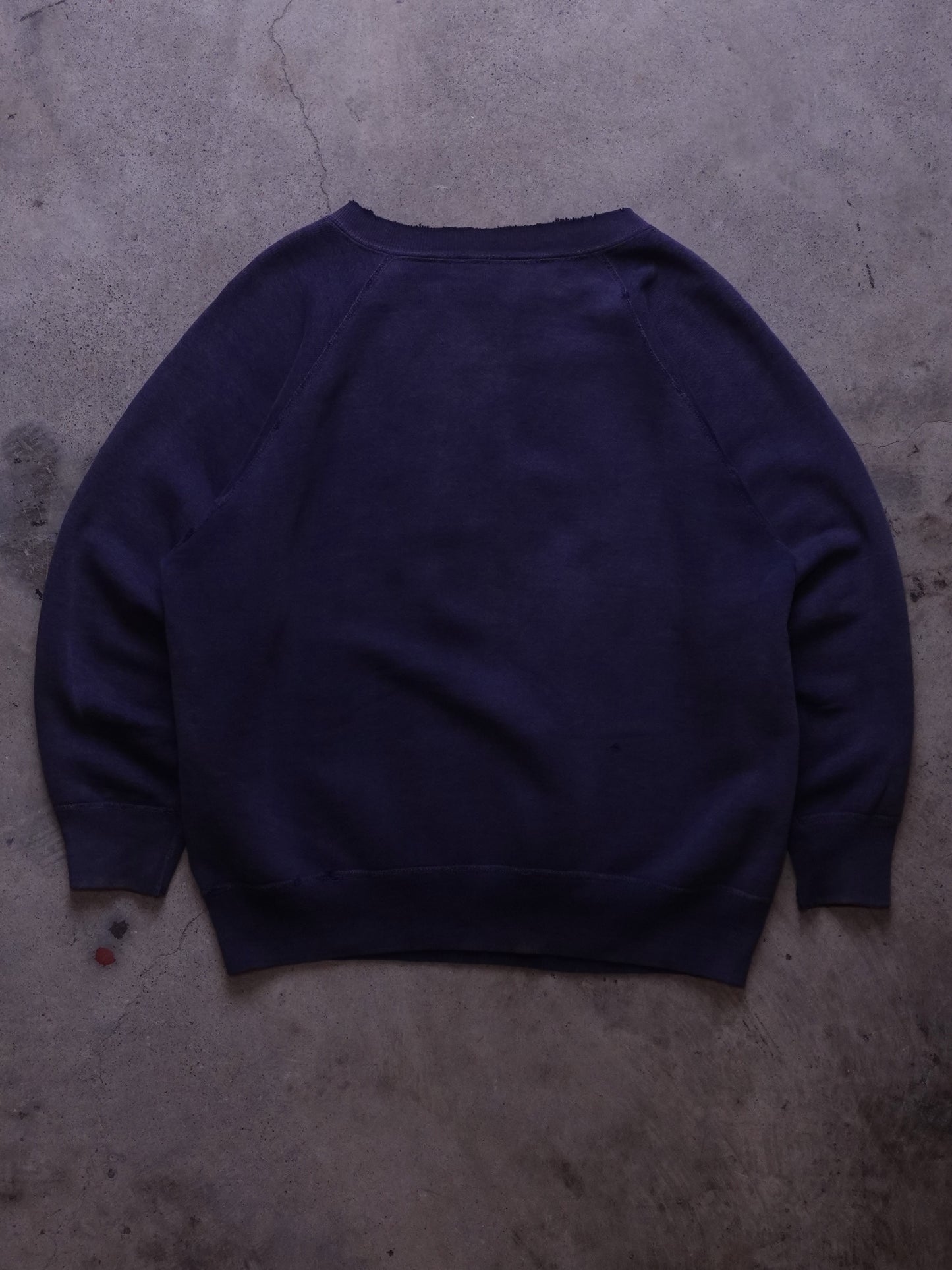 1970s - "Alpha Omega" Faded Distressed Navy Blue Cotton Crewneck Sweatshirt