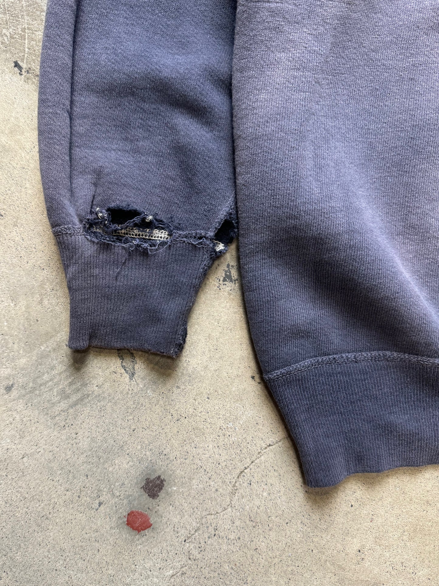 1970s - "Alpha Omega" Faded Distressed Navy Blue Cotton Crewneck Sweatshirt
