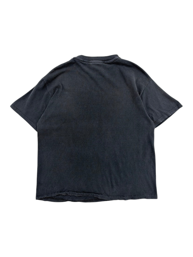 Exile Vintage 1980s Sam Kinison black vintage t-shirt, back view showing faded cotton fabric.
