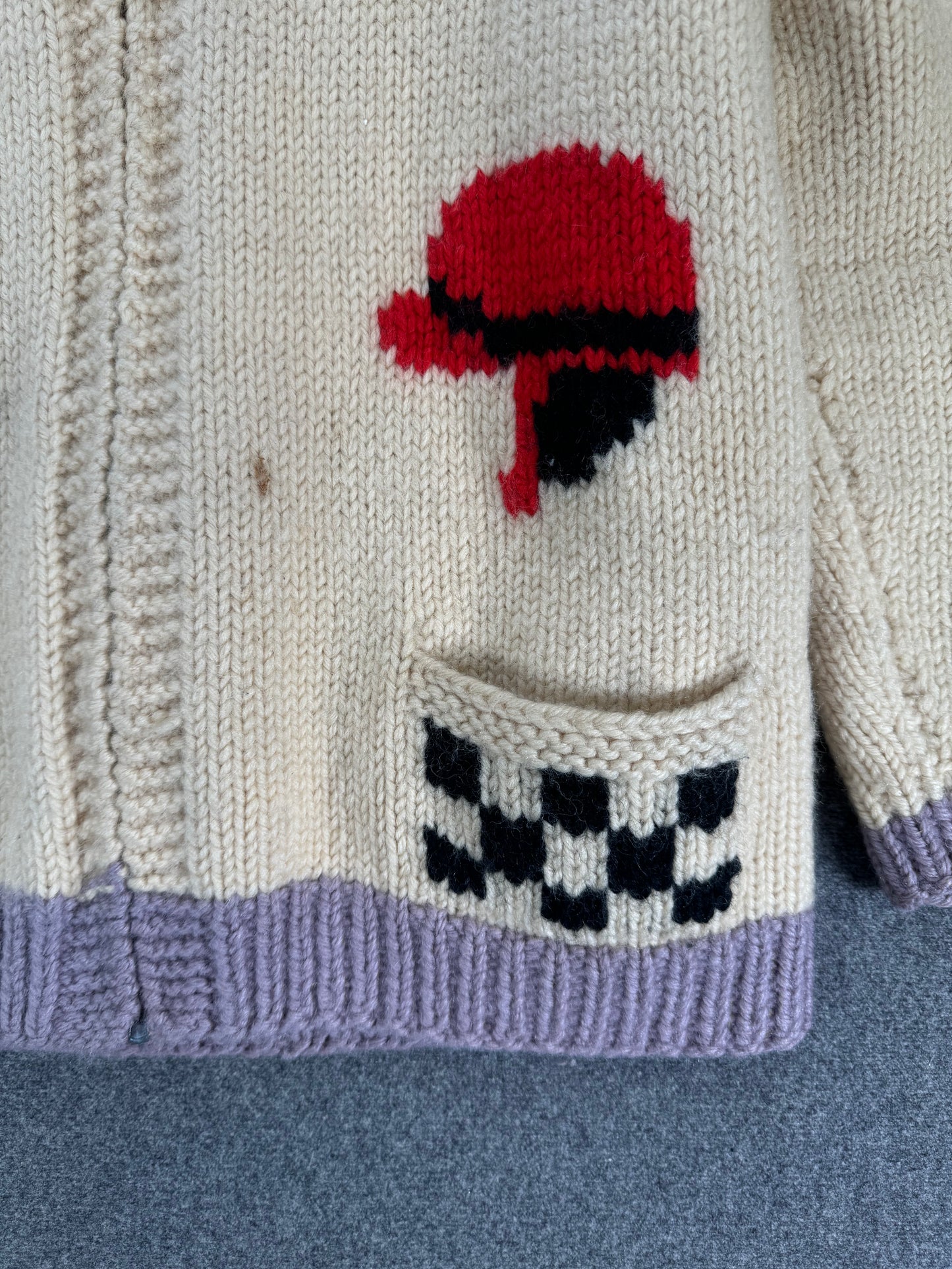 1960s - Hand Knit Mary Maxim Style Motorcycle Pattern Cowichan Sweater
