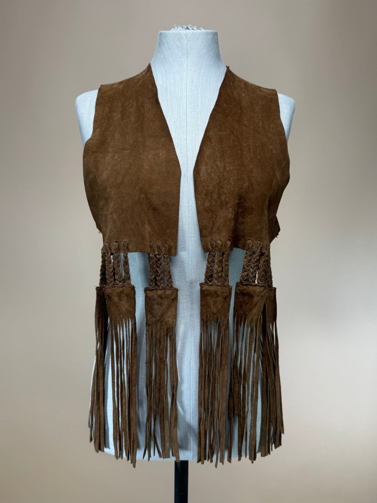 Vintage Suede Fringe Open Front Vest