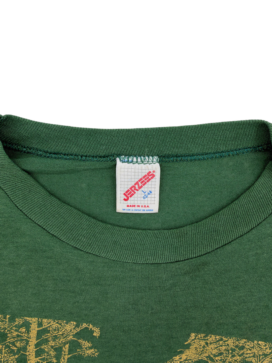 Exile Vintage green 1980s Troop 436 t-shirt featuring a Jerzees tag with size L 42-44 made in USA