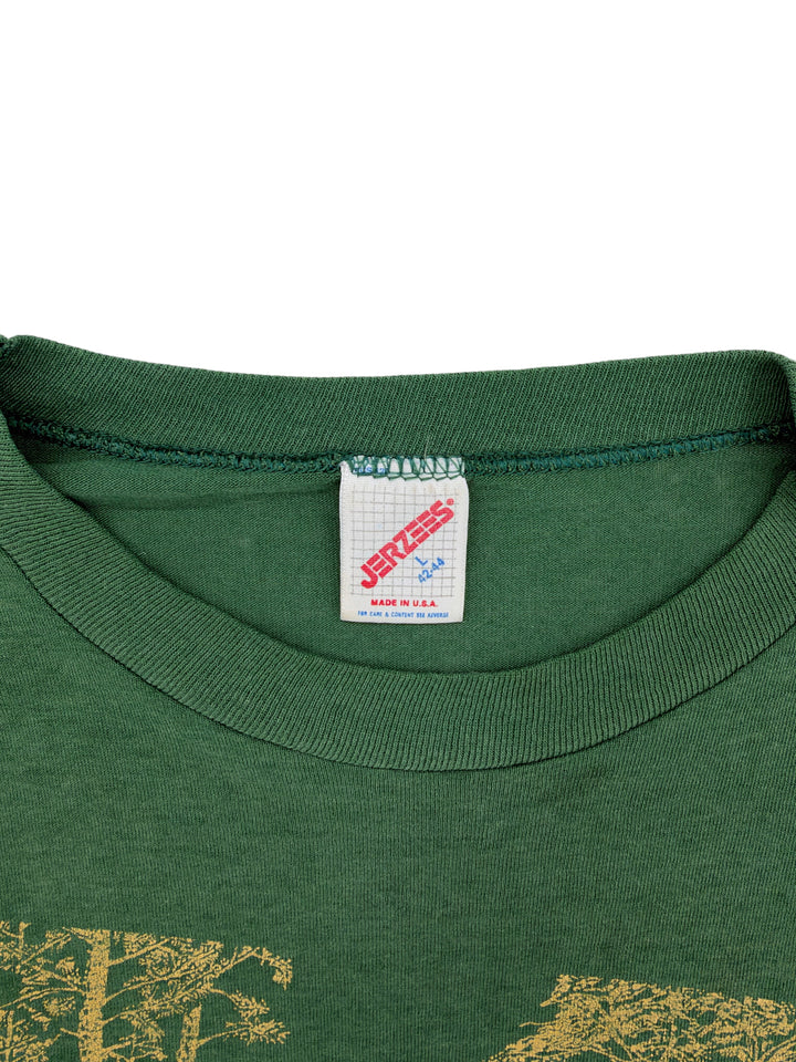 Exile Vintage green 1980s Troop 436 t-shirt featuring a Jerzees tag with size L 42-44 made in USA