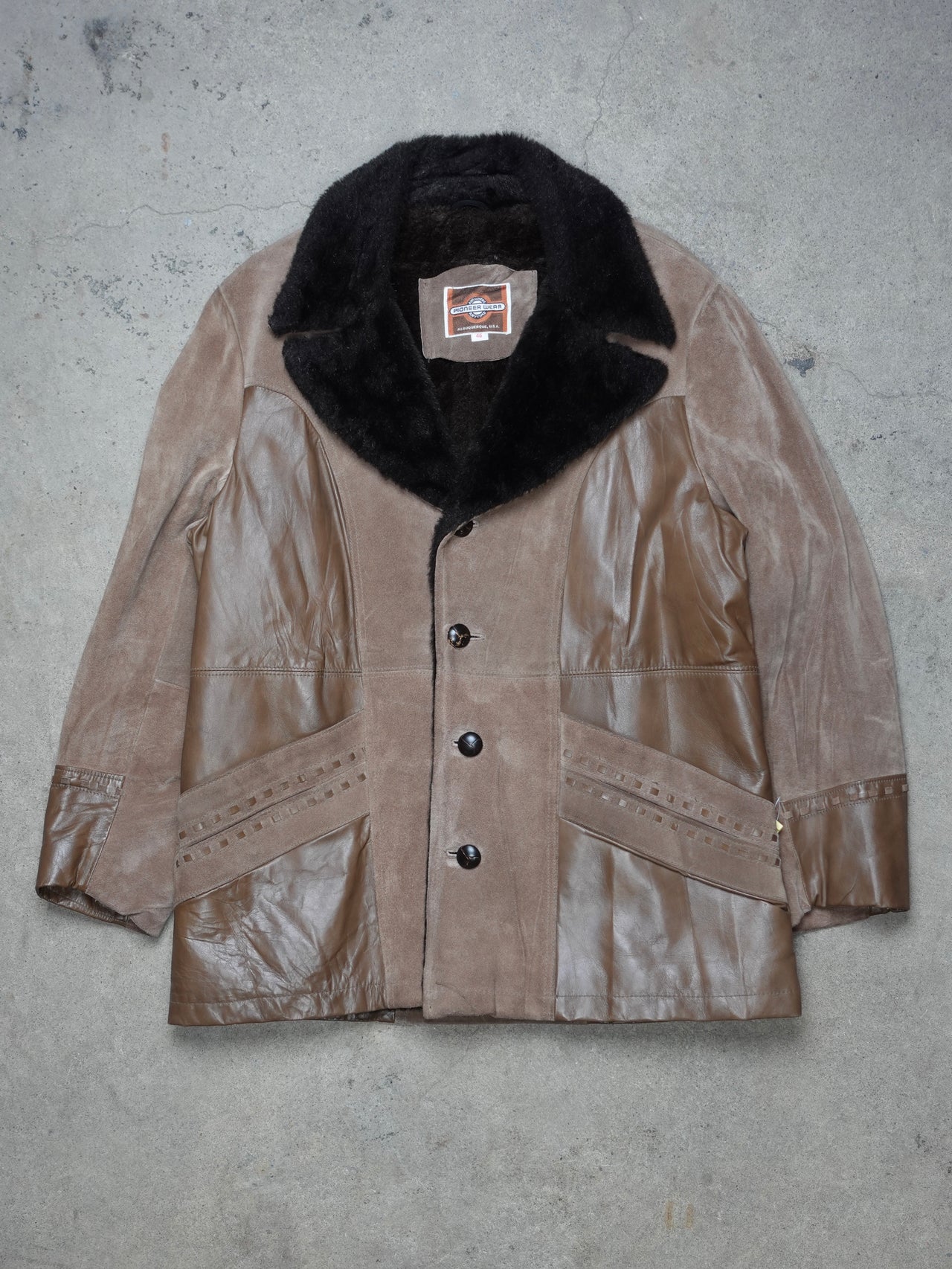 Vintage 1980s - Pioneer Wear Leather Fur Trim Coat