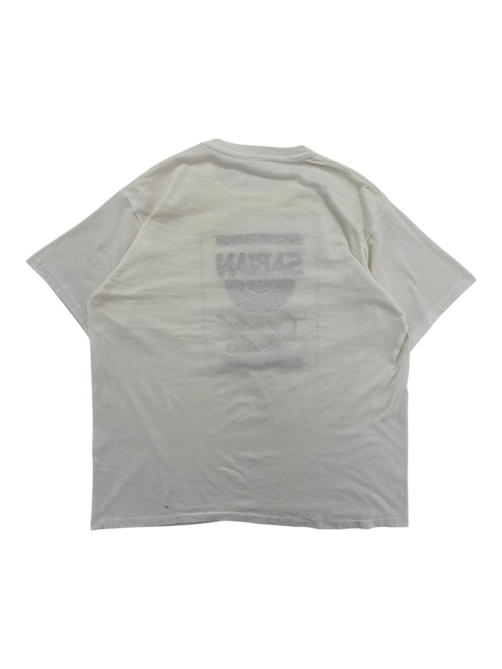 Exile Vintage 1980s white graphic t-shirt with faded cymbal maker print on the back