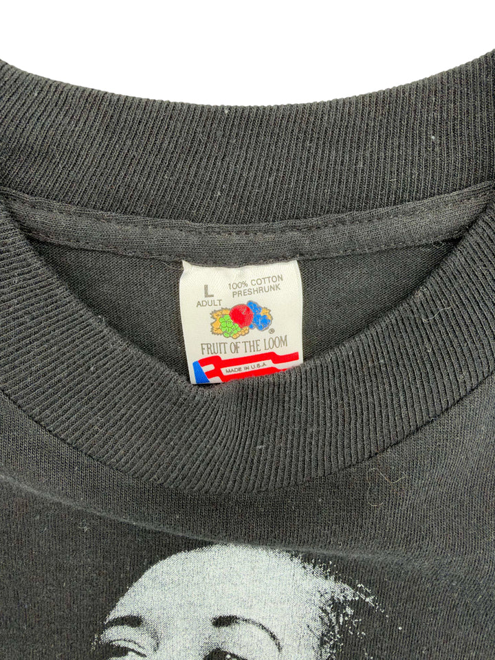 Exile Vintage black 1990s Billie Holiday t-shirt with Fruit of the Loom tag showing 100 percent cotton material