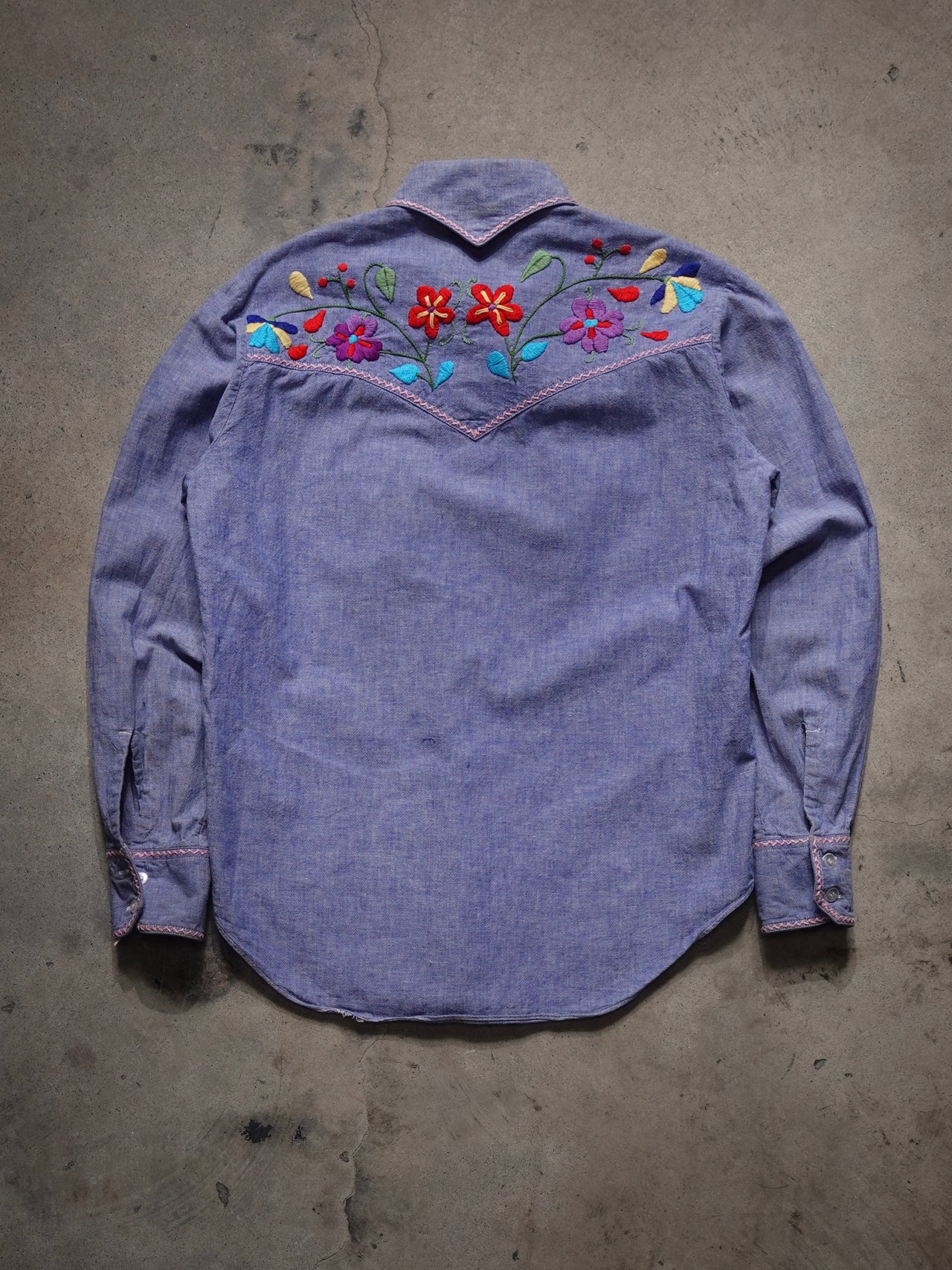Vintage 1960s/70s Made In India Embroidered Chambray