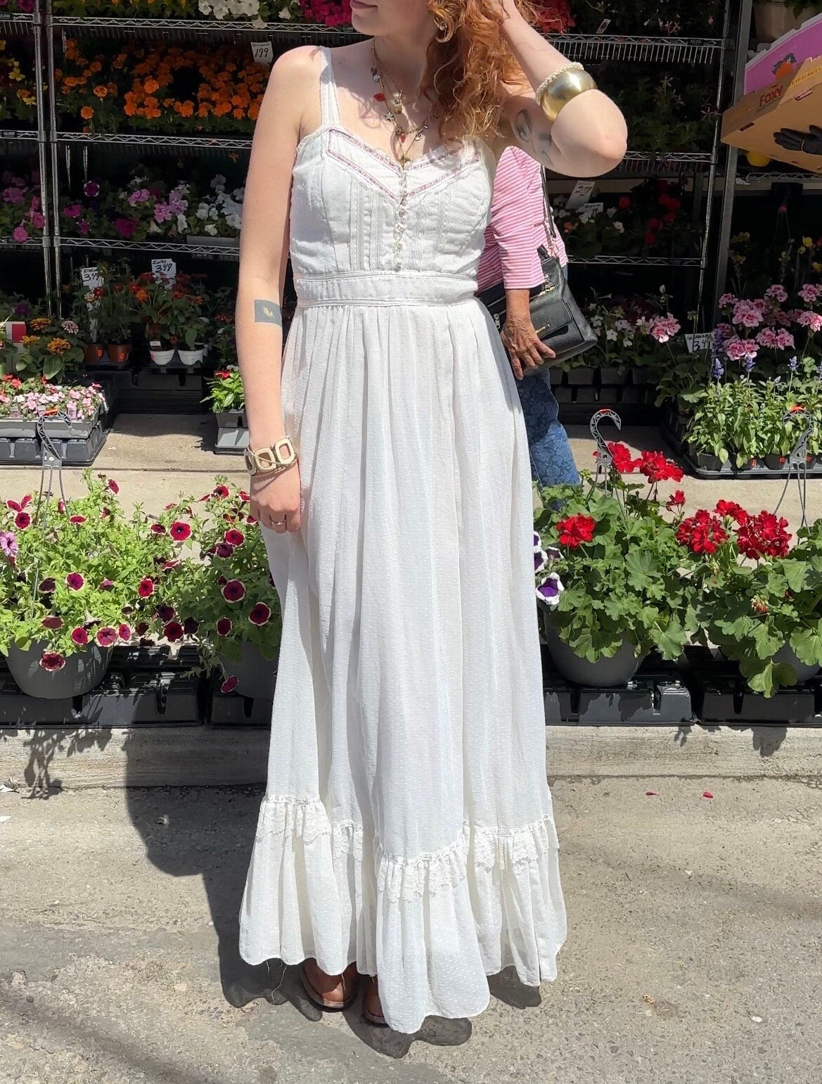 1970S - GUNNE SAX WHITE SLEEVELESS COTTAGE CORE DRESS